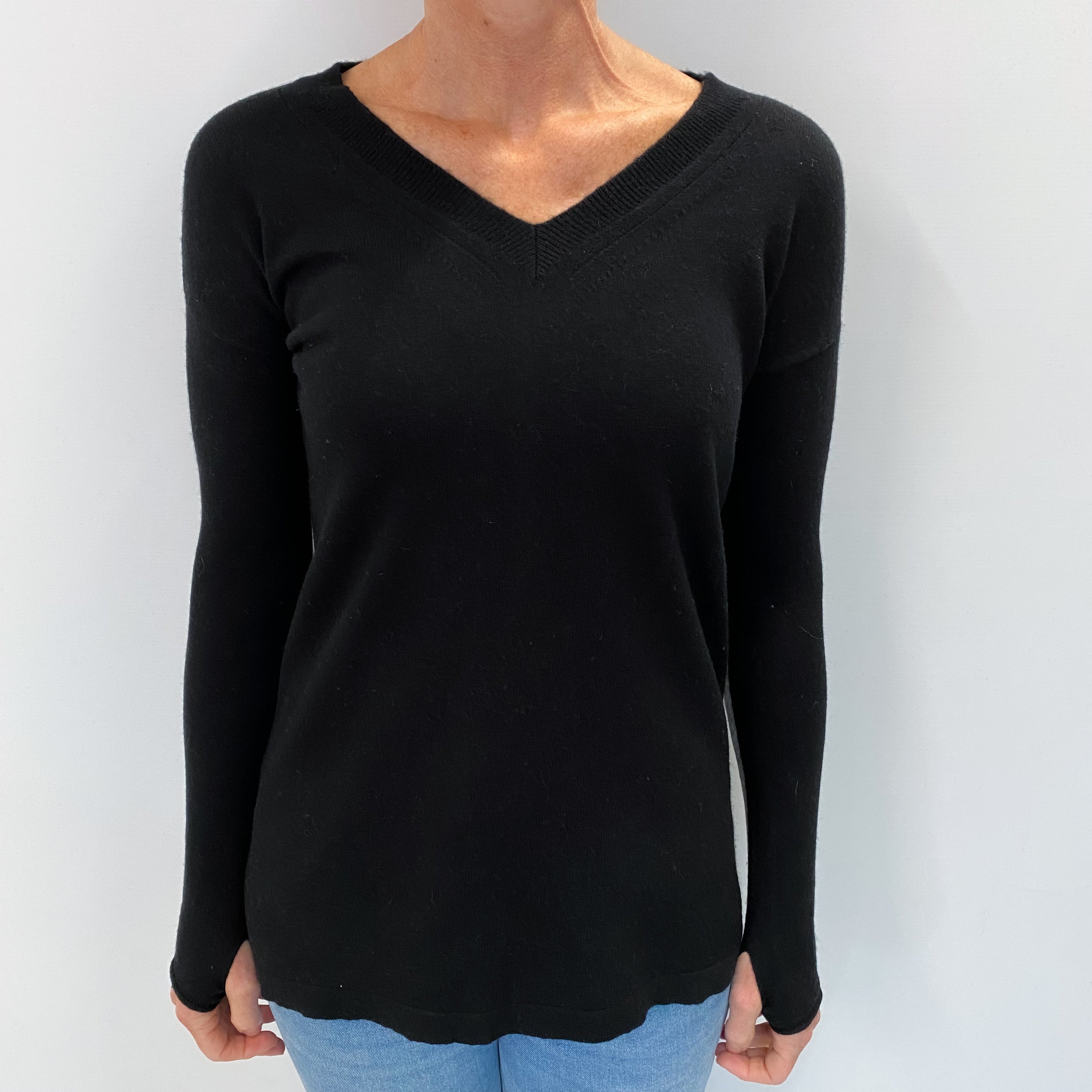 Black Cashmere V Neck Jumper Small