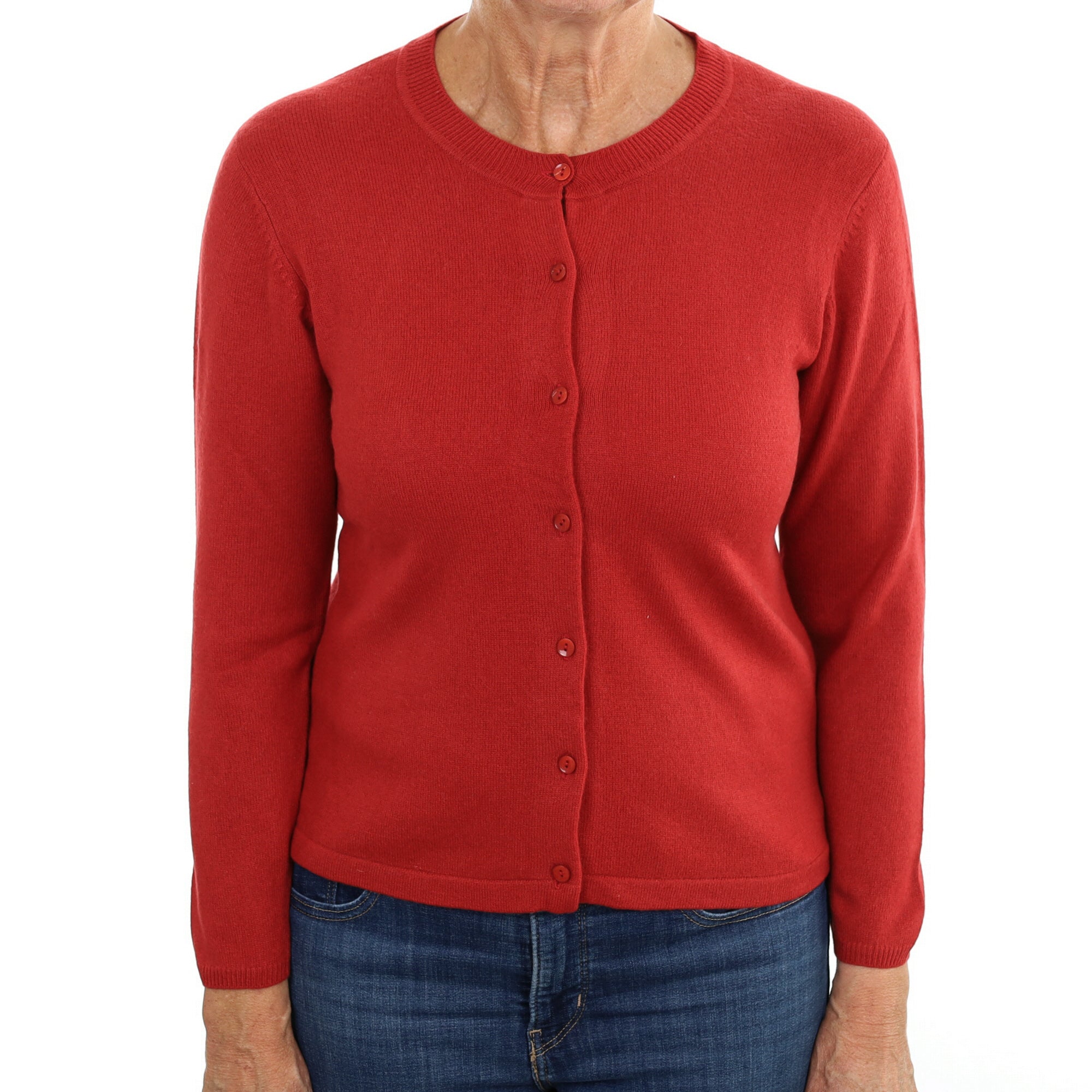 Scarlet Red Cashmere Crew Neck Cardigan Medium