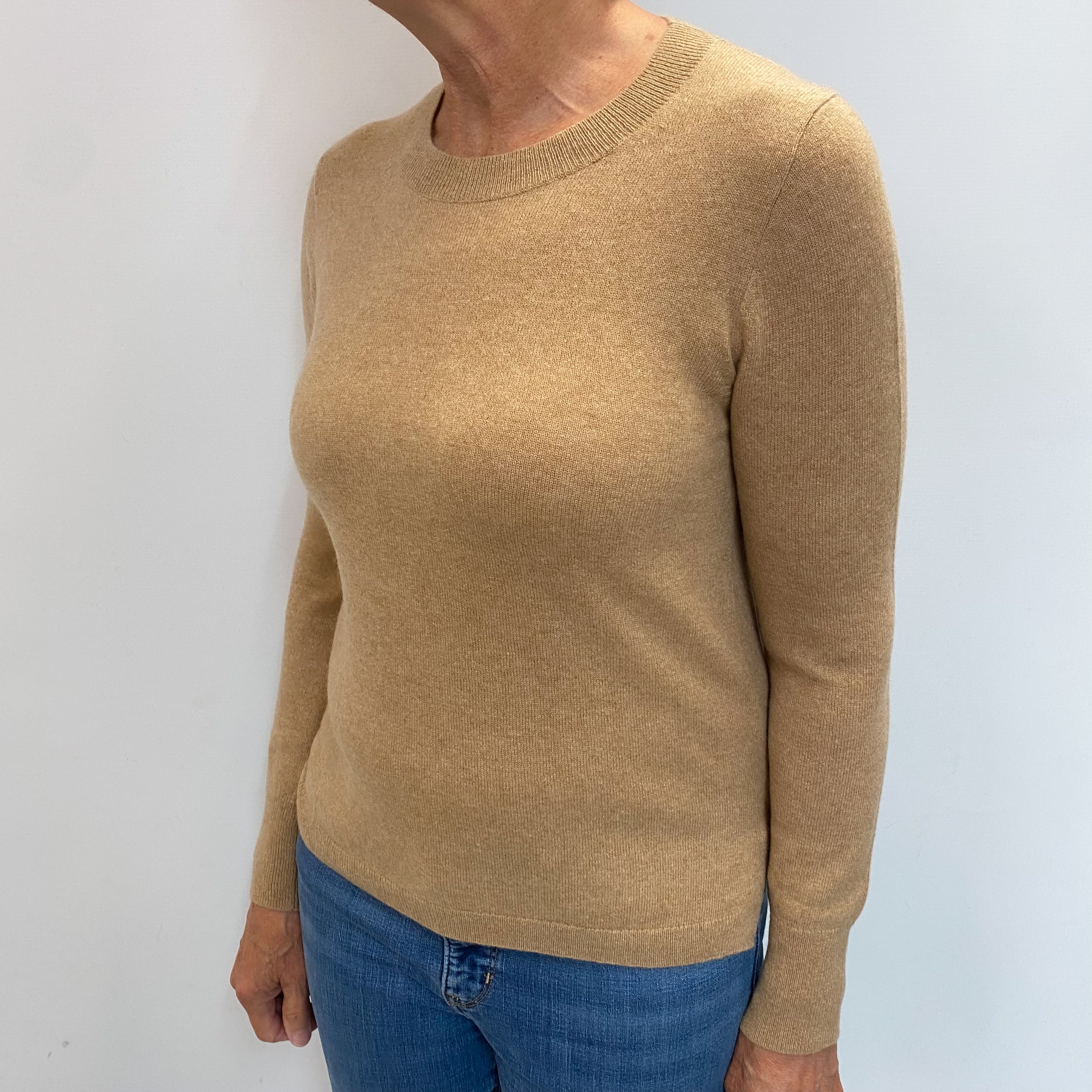 Caramel Brown Cashmere Crew Neck Jumper Medium