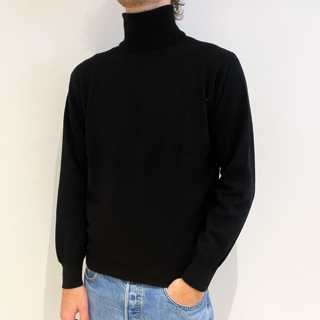 Men's Black Cashmere Polo Neck Jumper Large