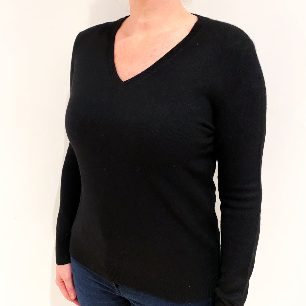 Black Cashmere V Neck Jumper Large