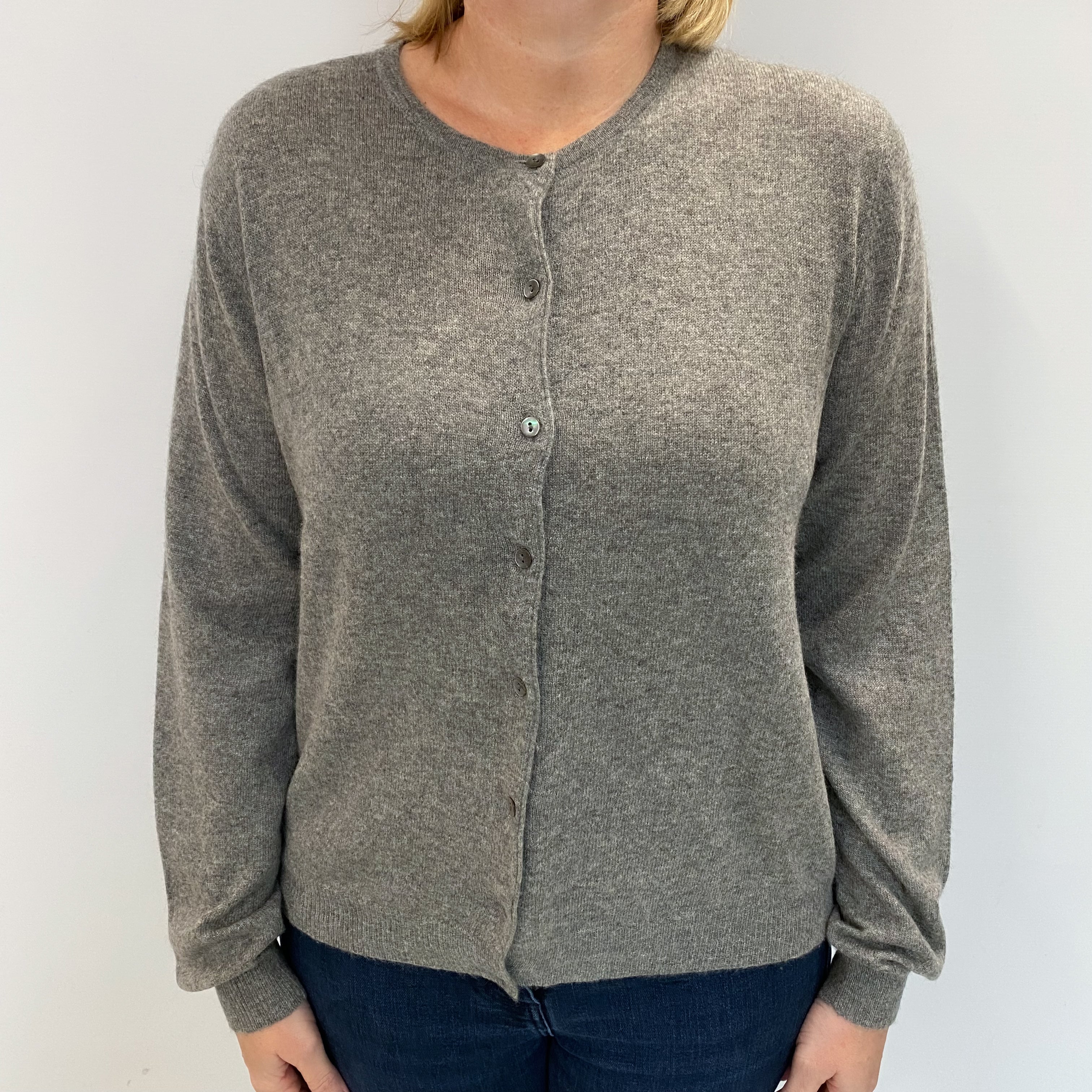 Ash Grey Cashmere Crew Neck Cardigan Large