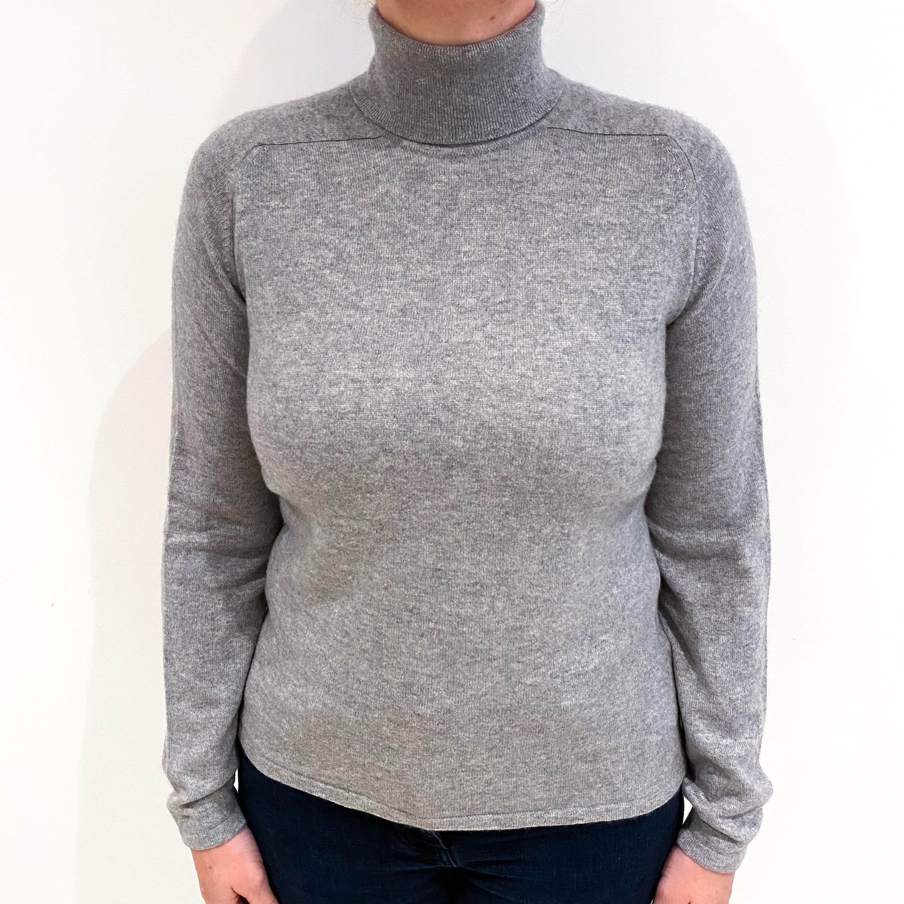 Smoke Grey Cashmere Polo Neck Jumper Large