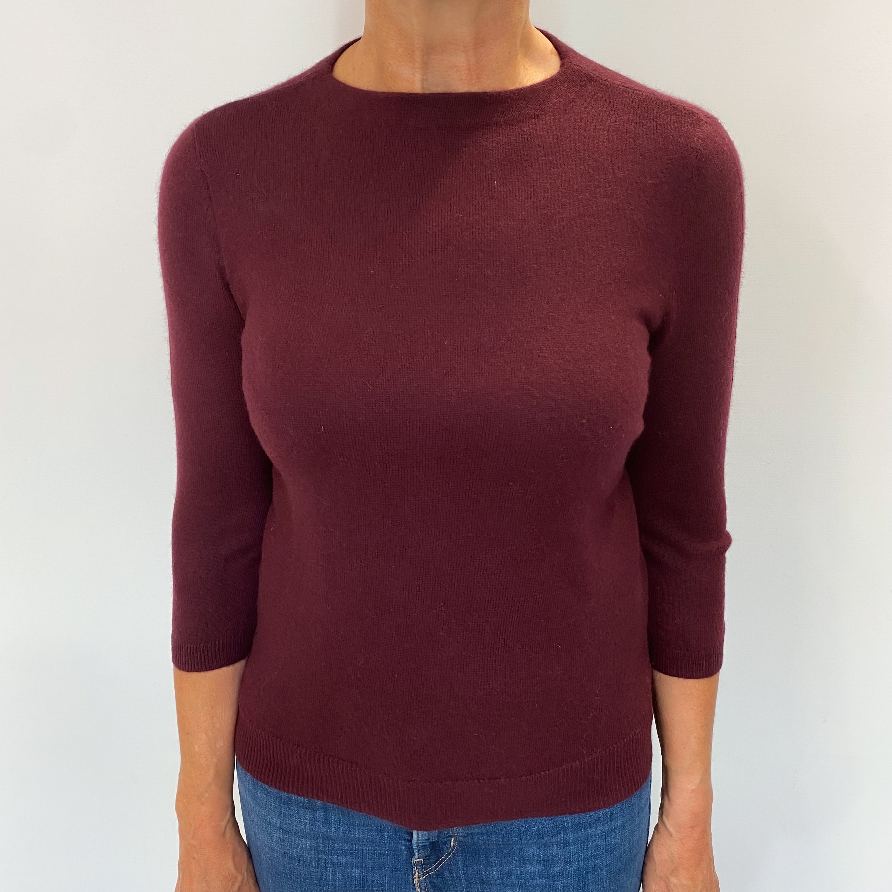 Mulberry Purple Cashmere 3/4 Sleeve Crew Neck Jumper Medium