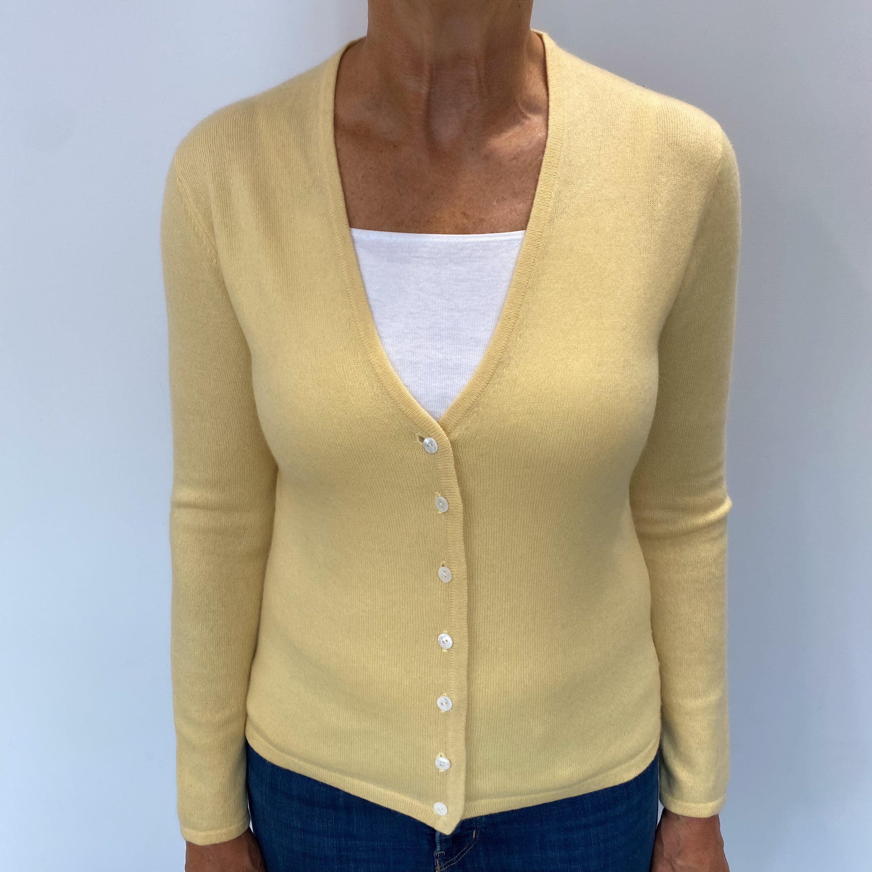 Primrose Yellow Cashmere V Neck Cardigan Medium