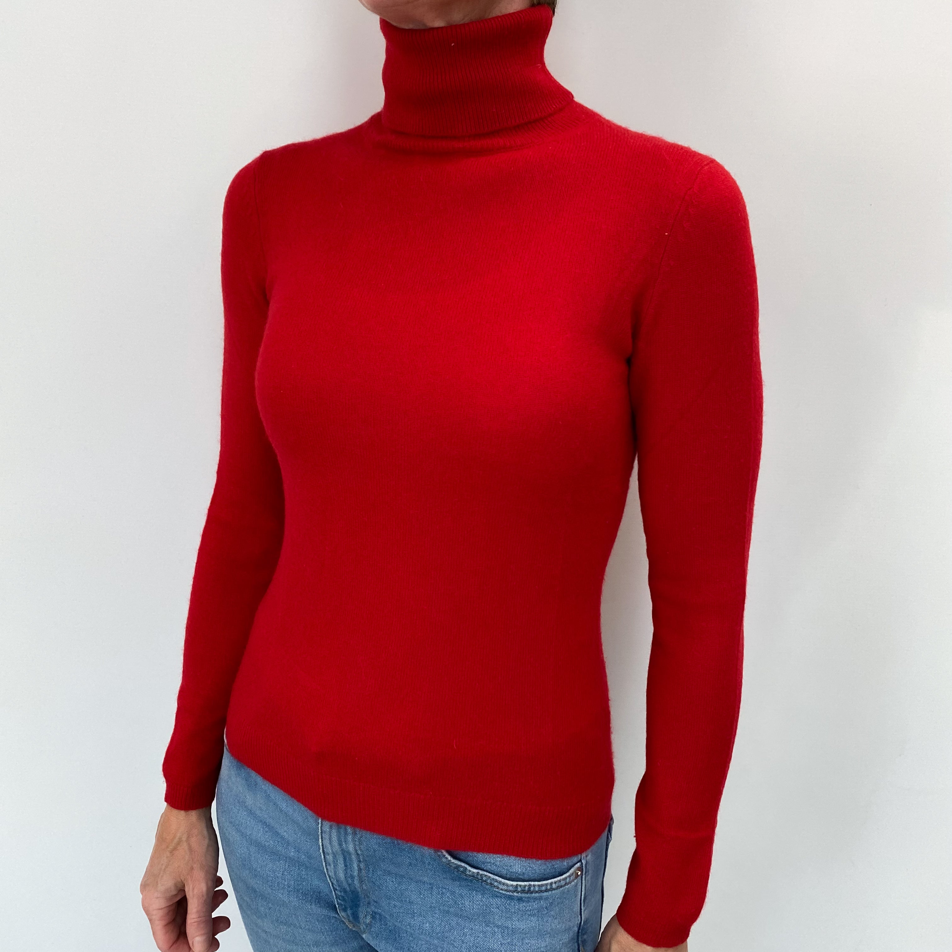 Scarlet Red Cashmere Polo Neck Jumper Small