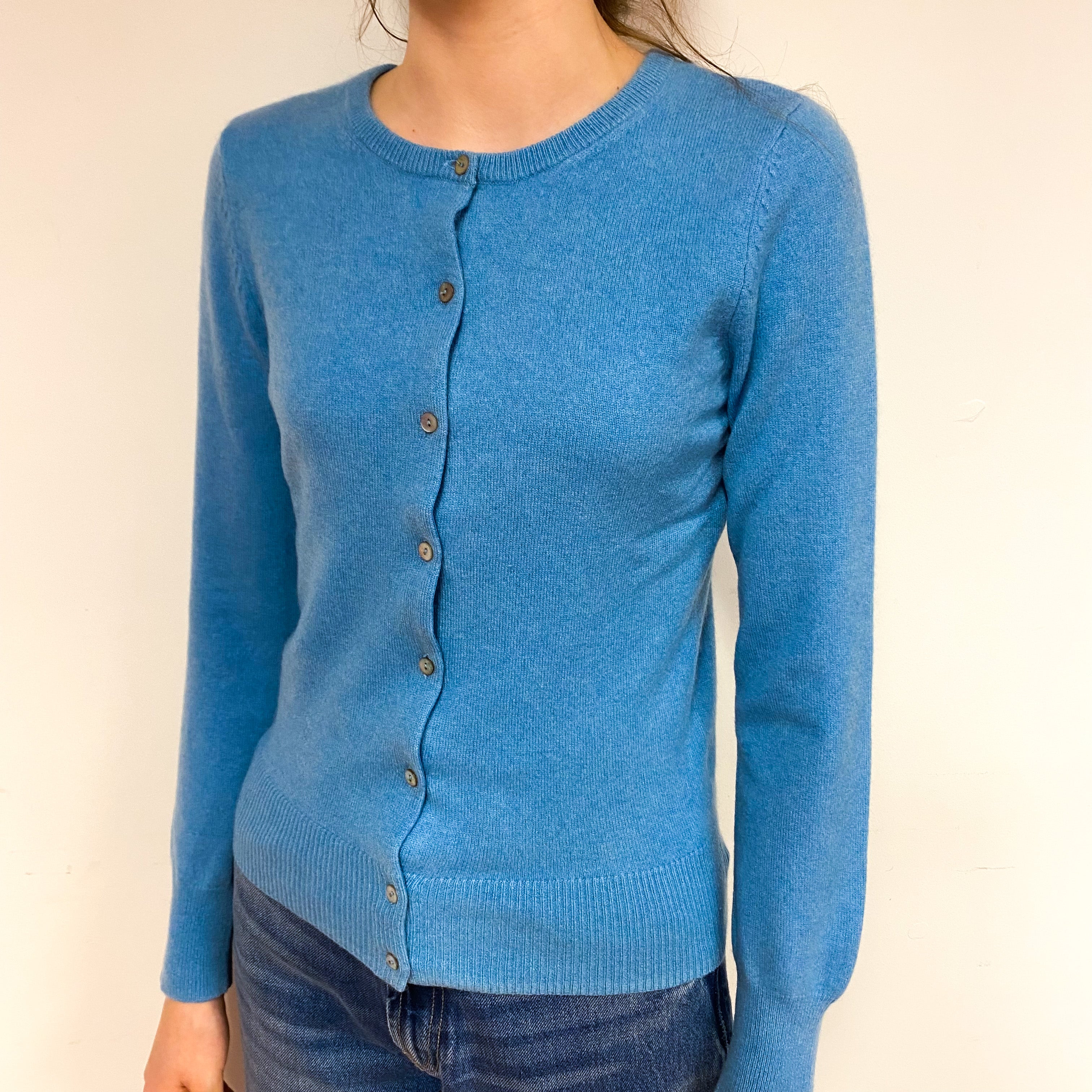 Sky Blue Cashmere Crew Neck Cardigan Extra Small