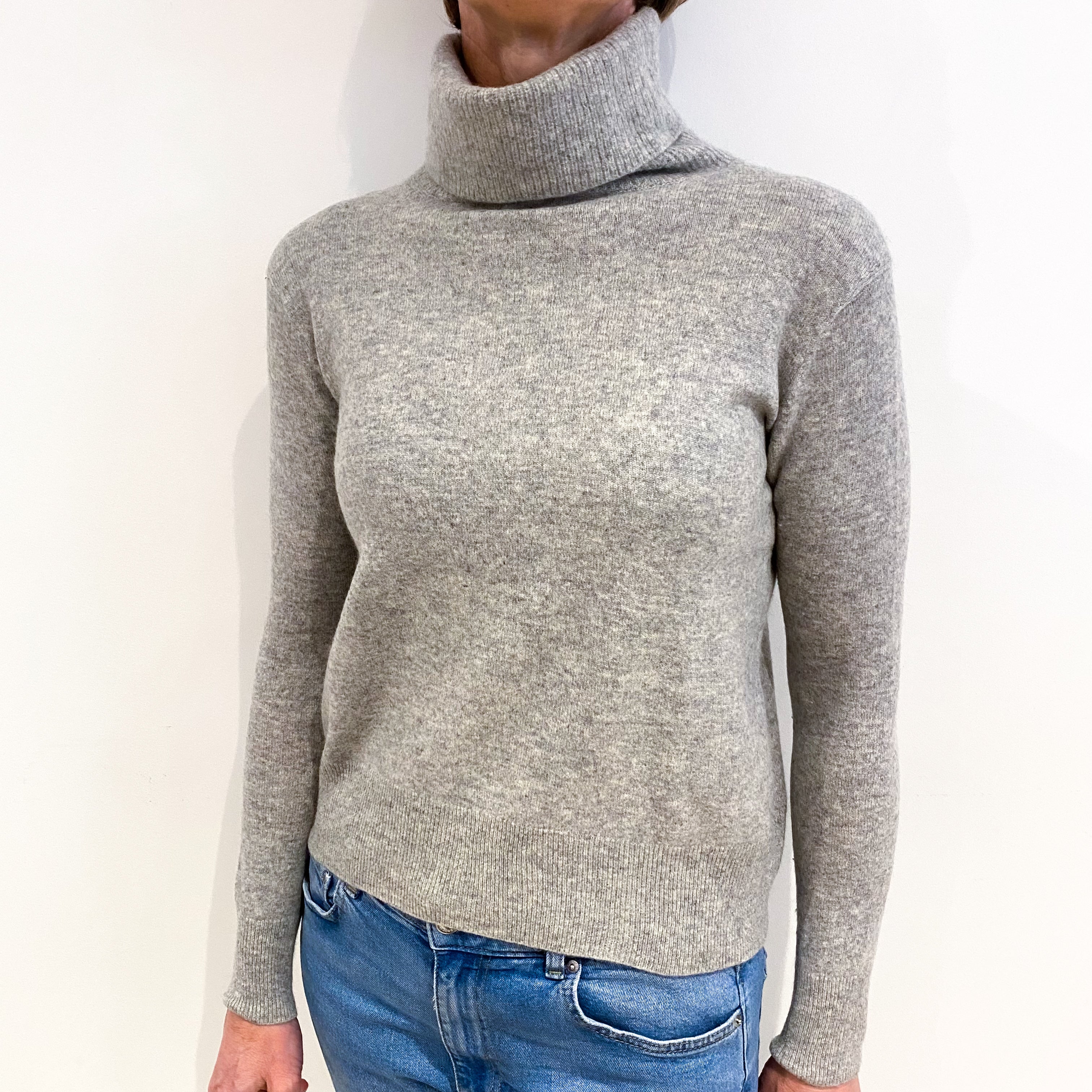Smoke Grey Cashmere Polo Neck Jumper Small