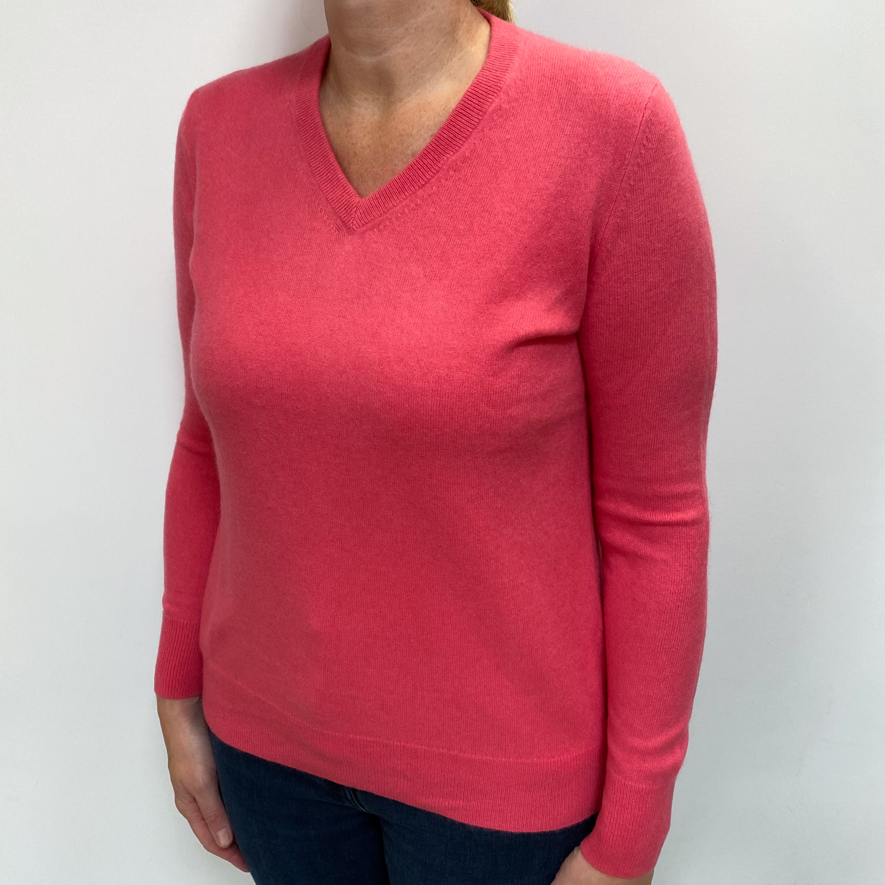 Lupin Pink Cashmere V Neck Jumper Large