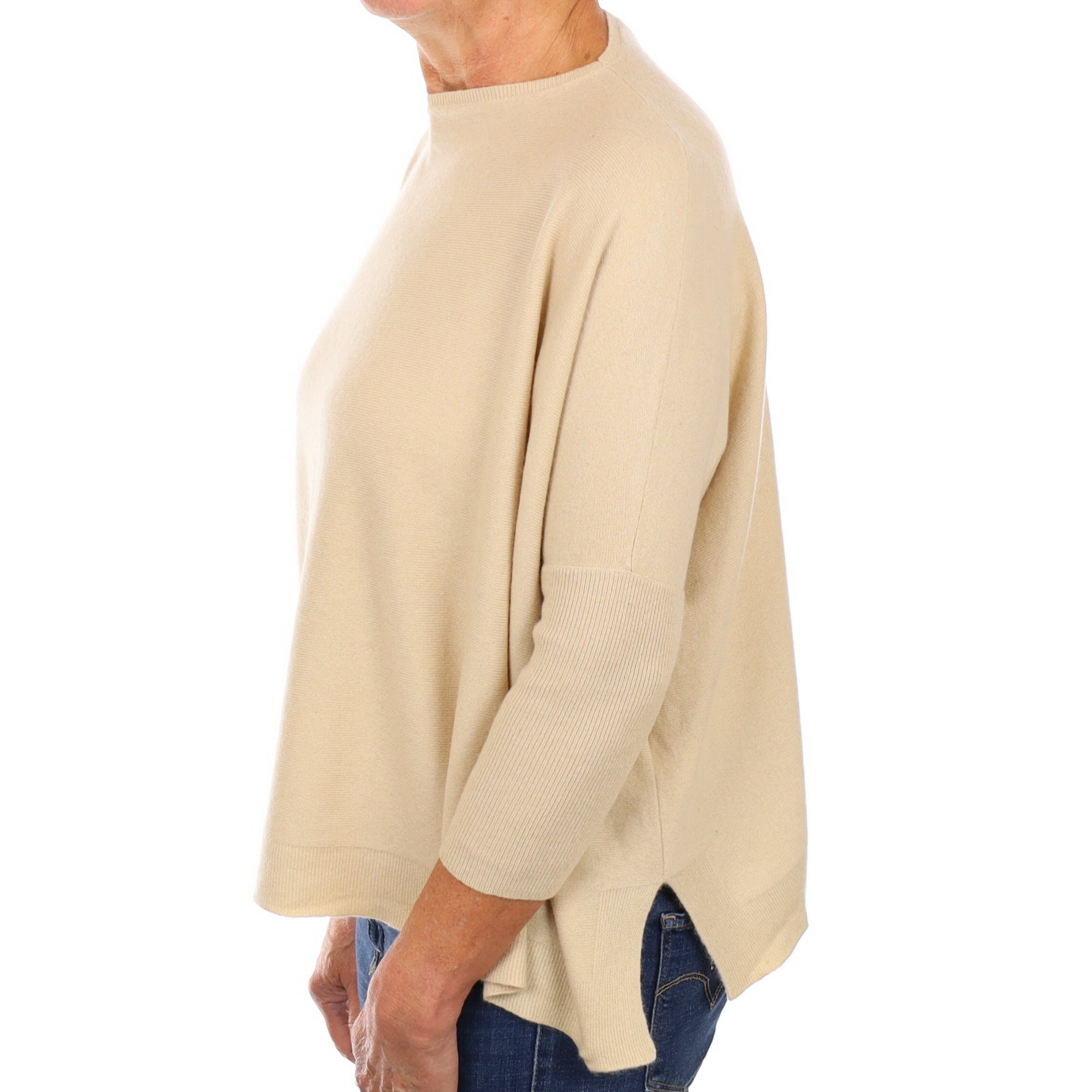 Sand Beige Cashmere Slouchy Crew Neck Jumper Medium