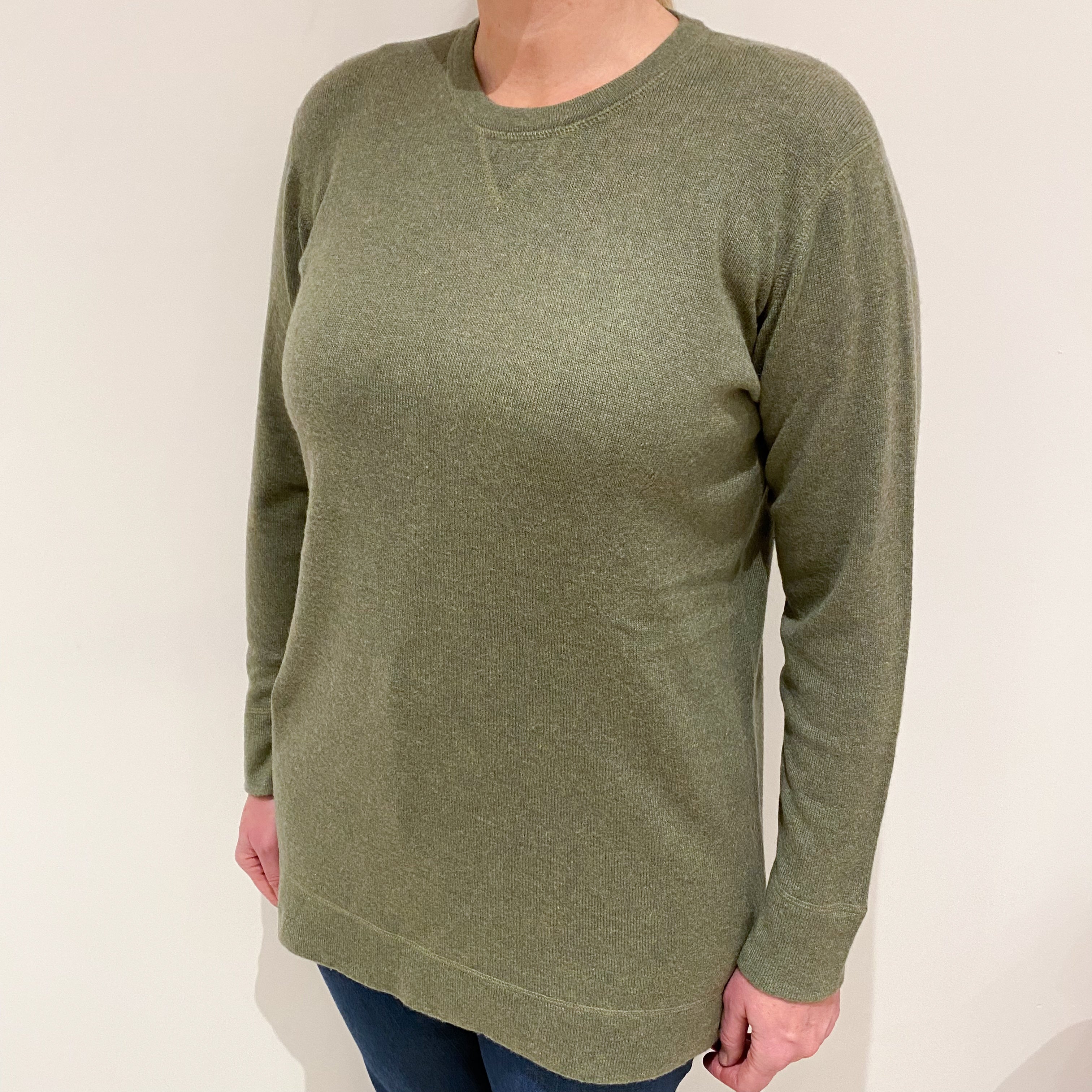 Light Sage Boxy Cashmere Crew Neck Jumper Large