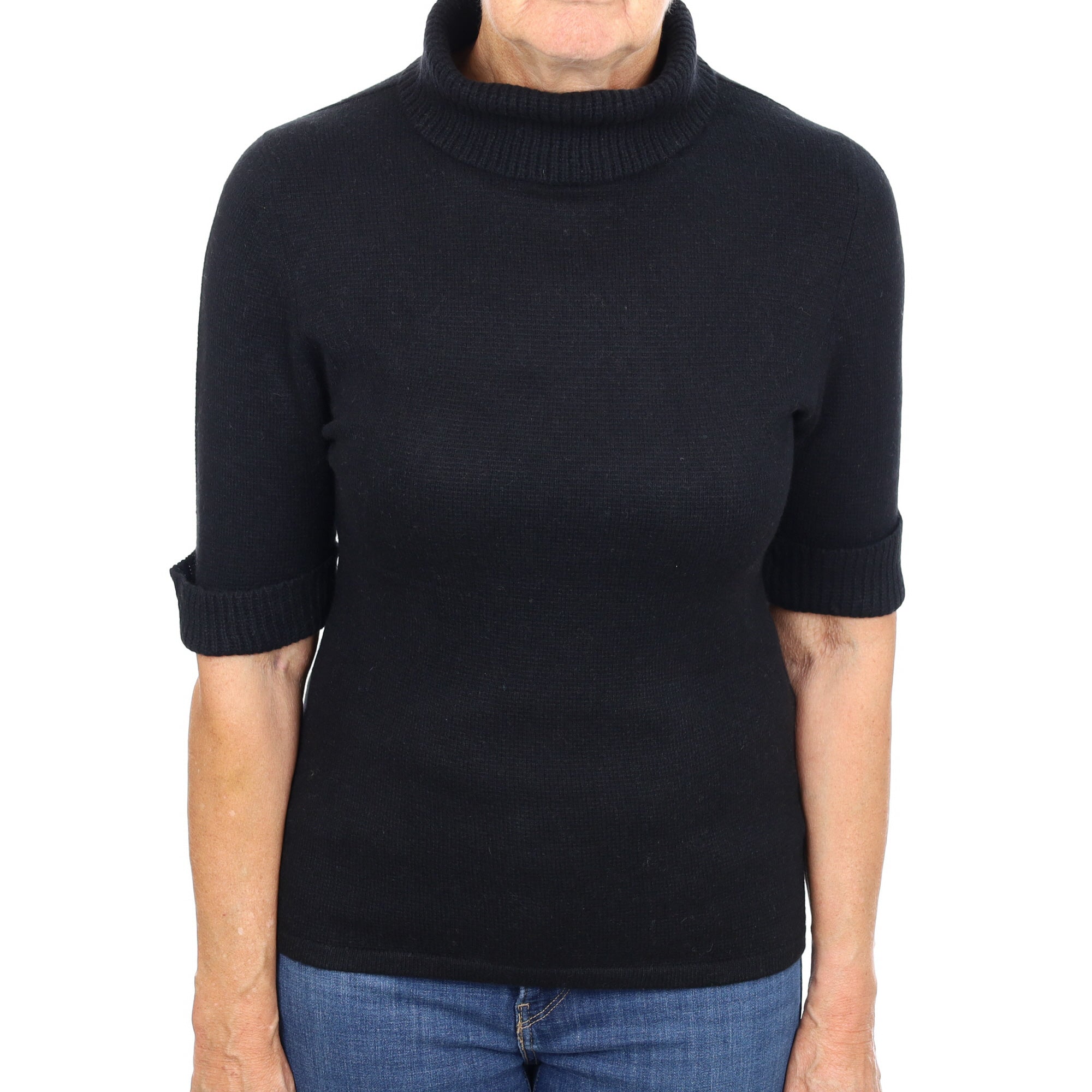 Black Cashmere Polo Neck Short Sleeved Jumper Medium