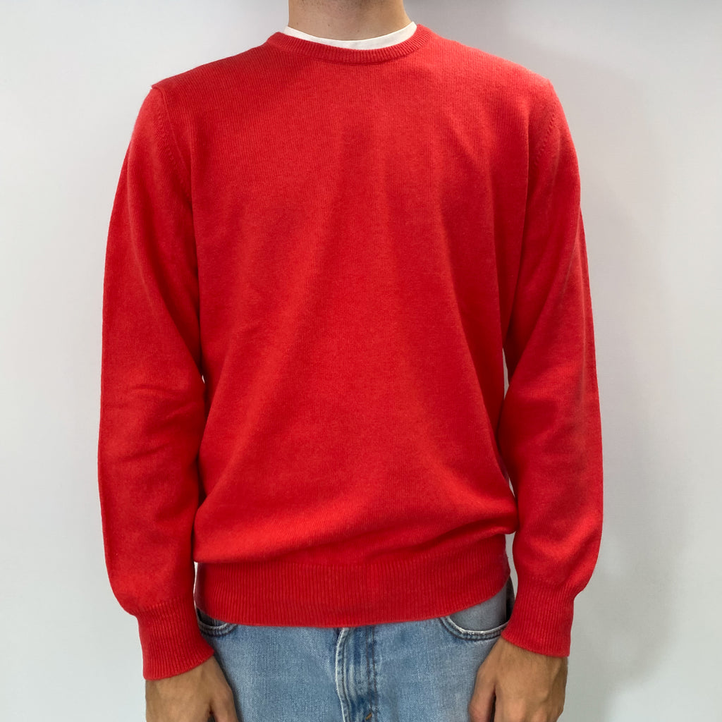 Men's Scottish Watermelon Pink Cashmere Crew Neck Jumper Large