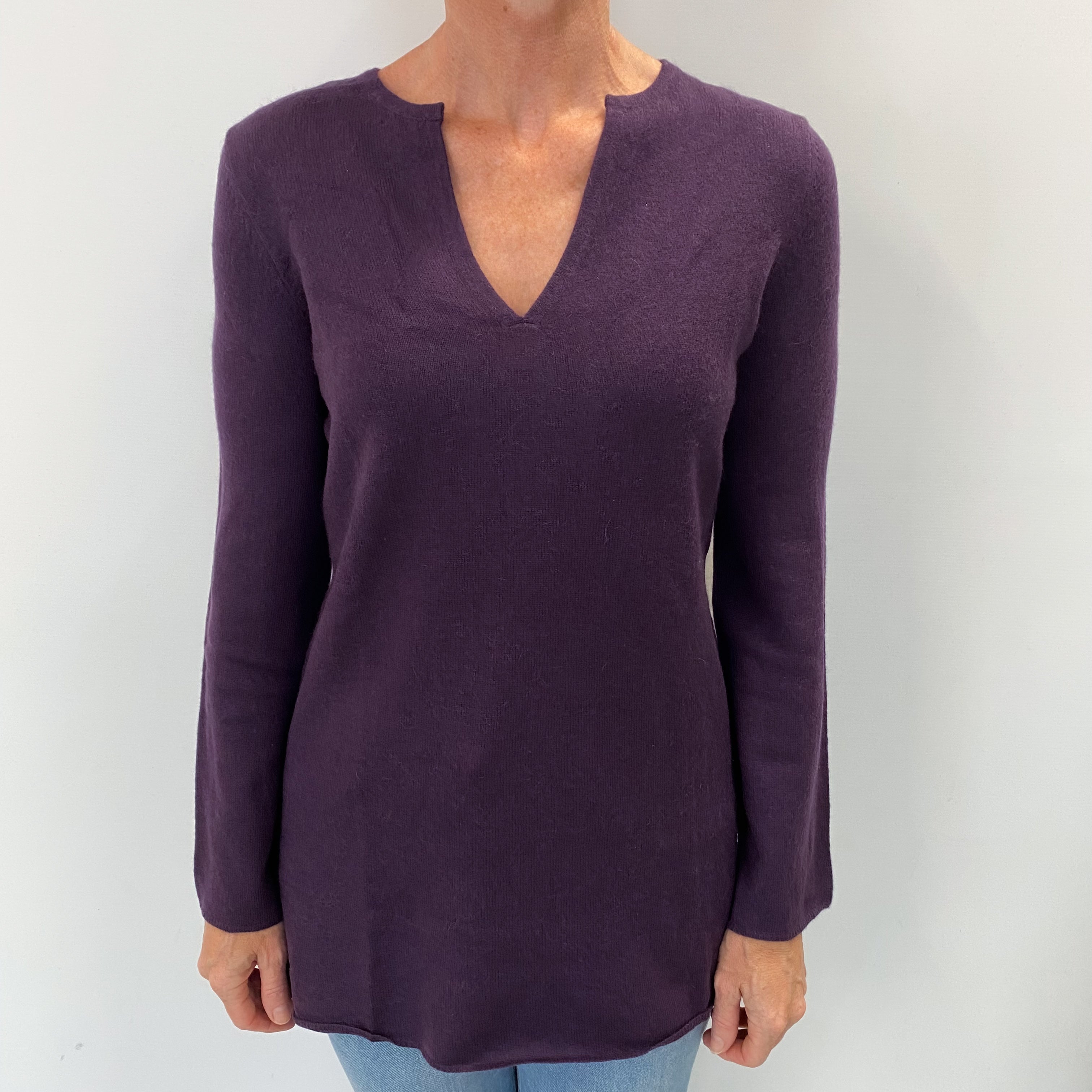 Blueberry Purple Cashmere V Neck Jumper Small