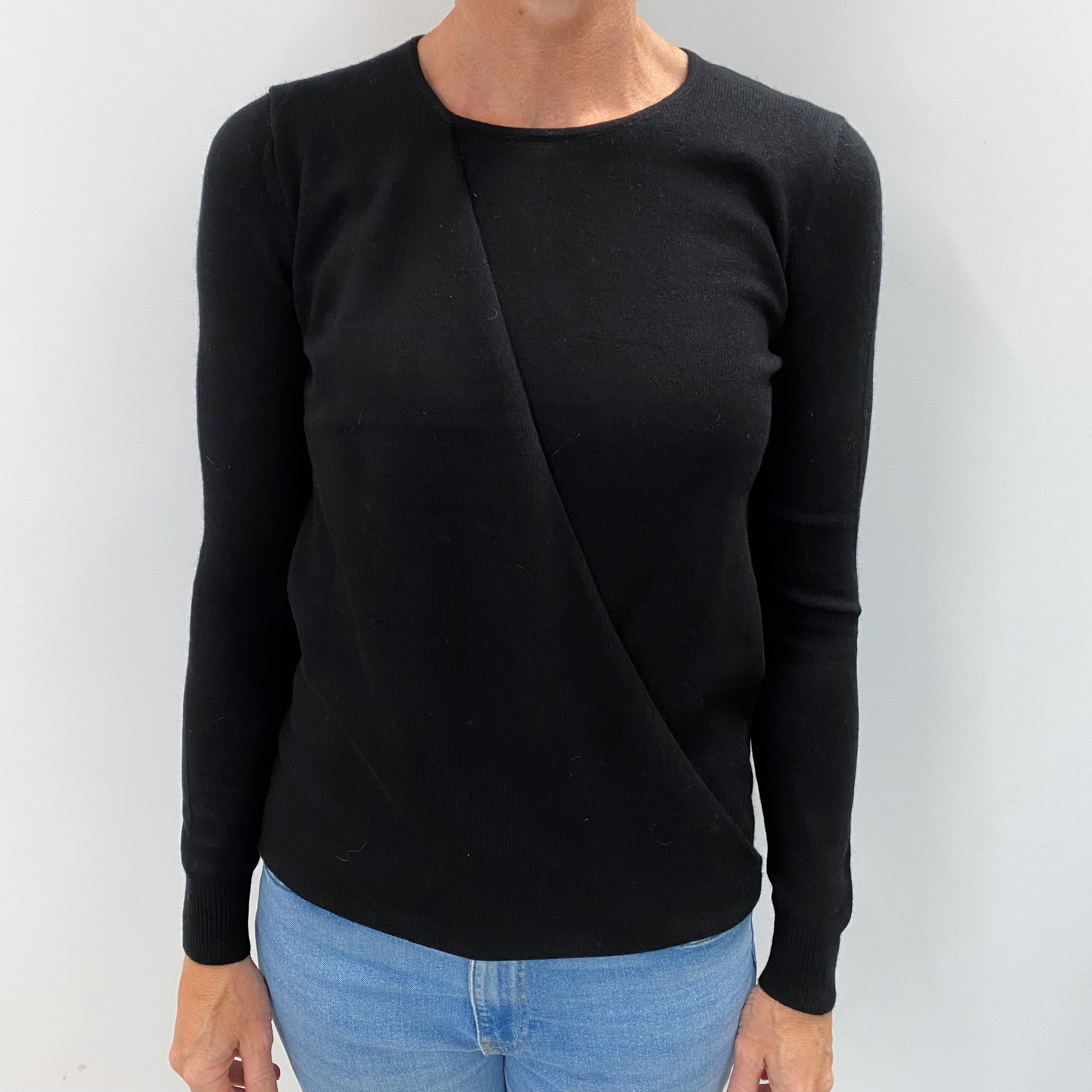 Theory Black Cashmere Cross Over Crew Neck Jumper Small