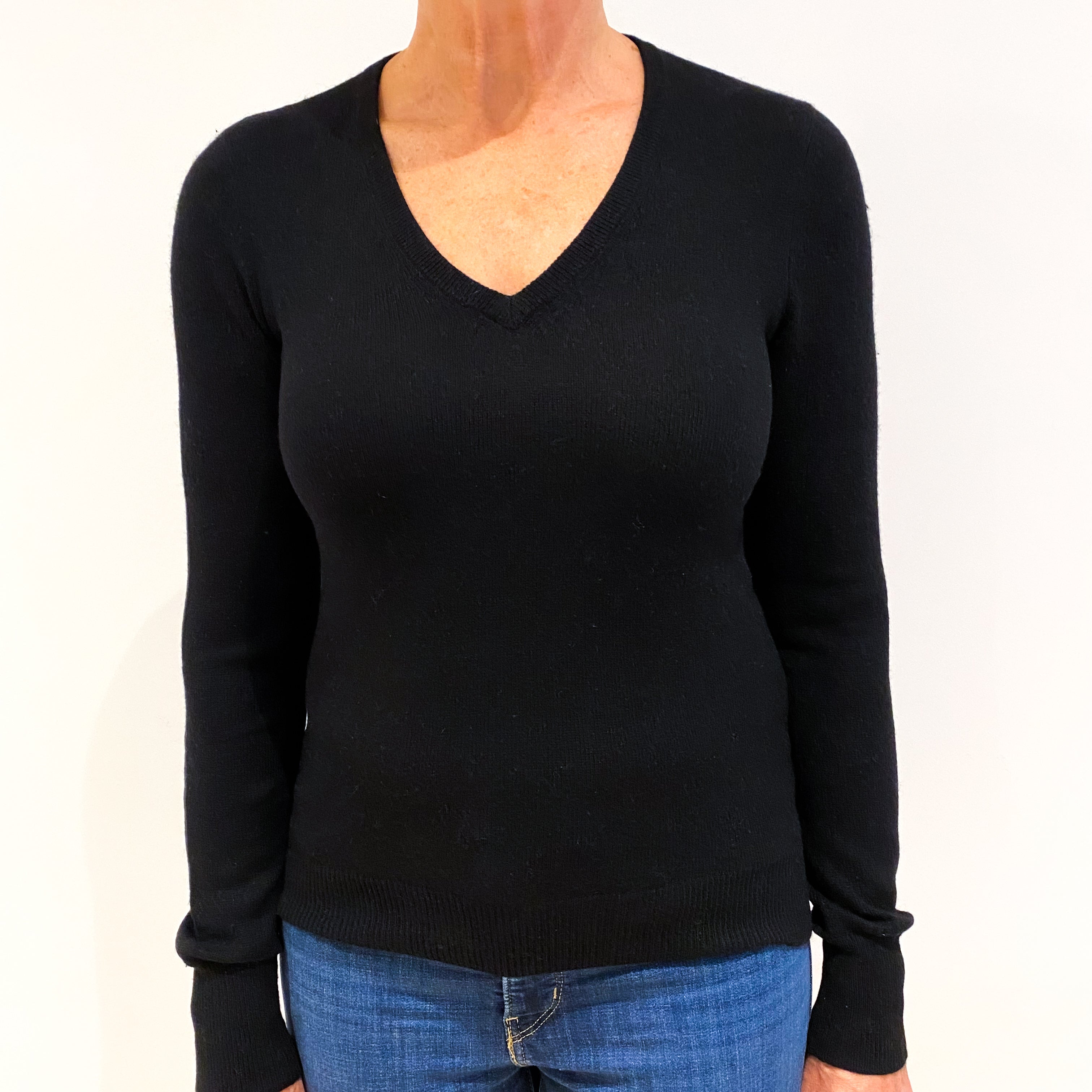 Black Cashmere V-Neck Jumper Medium