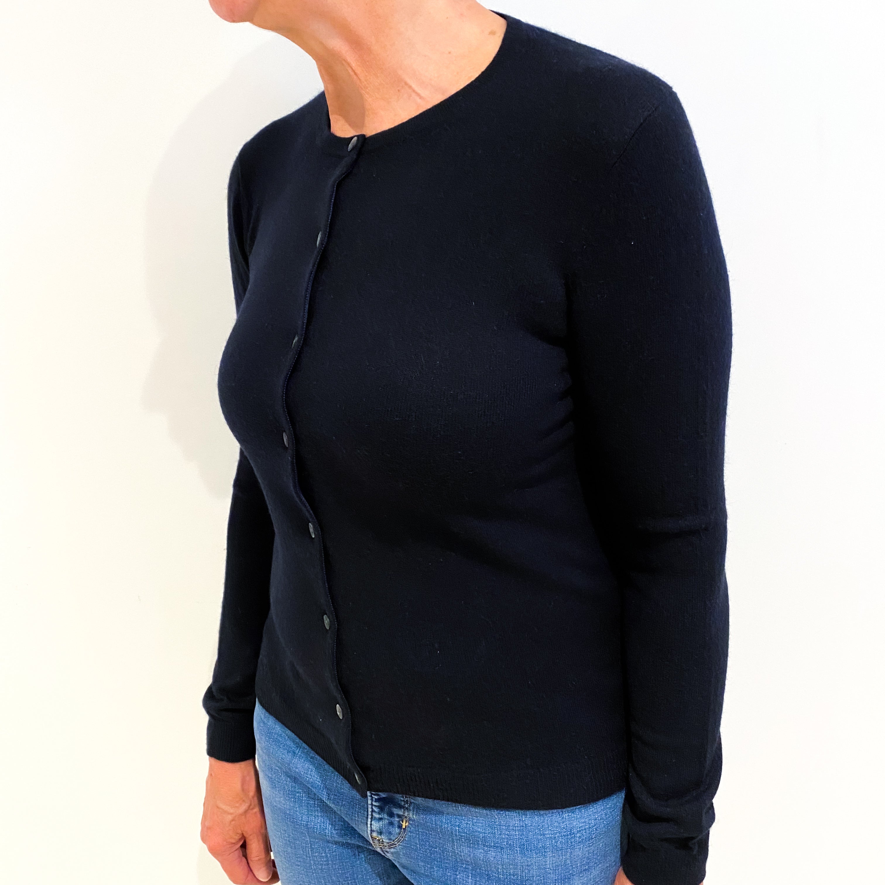 Dark Navy Cashmere Crew Neck Cardigan Medium