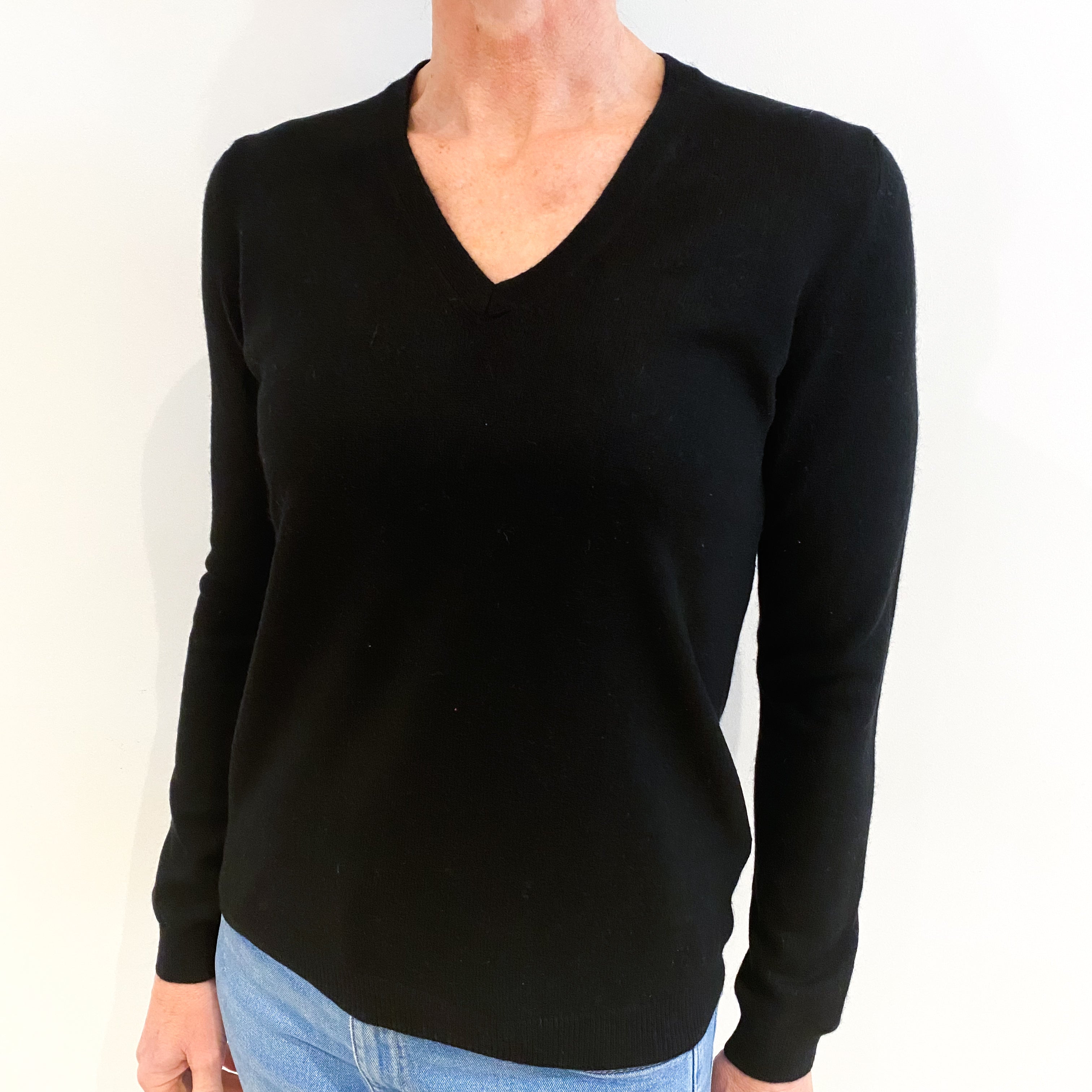 Black Cashmere V Neck Jumper Small