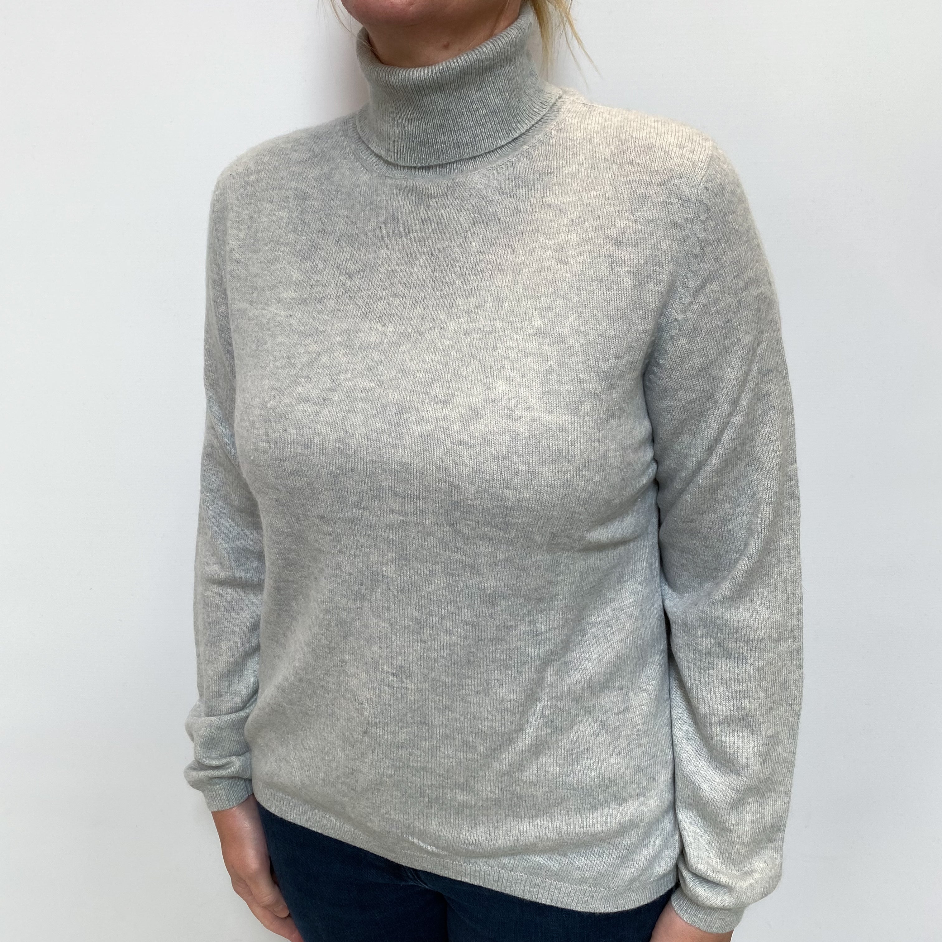 Smoke Grey Cashmere Polo Neck Jumper Large