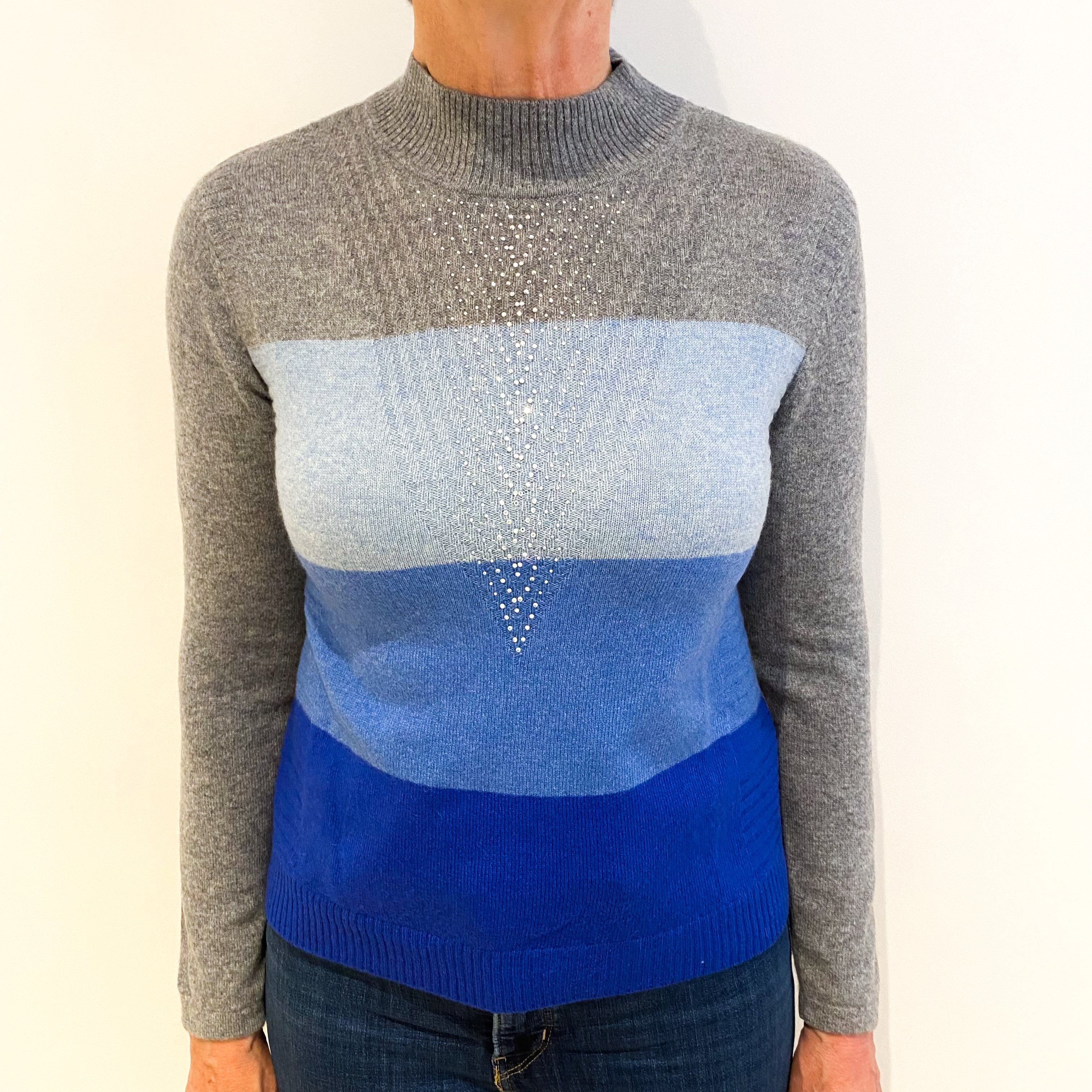 Ash Grey Blue Cashmere Turtle Neck Jumper Medium