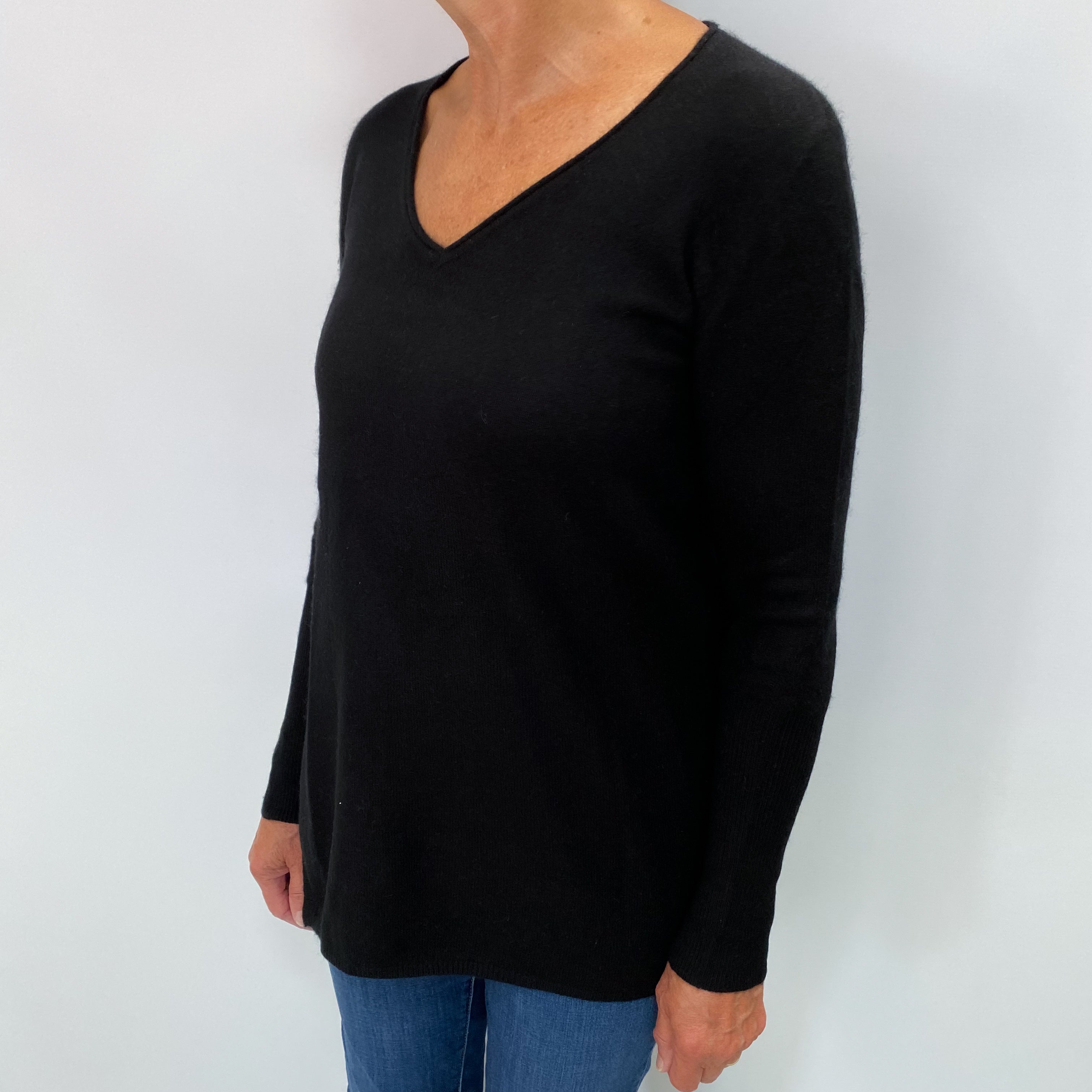 Black Cashmere V Neck Jumper Medium