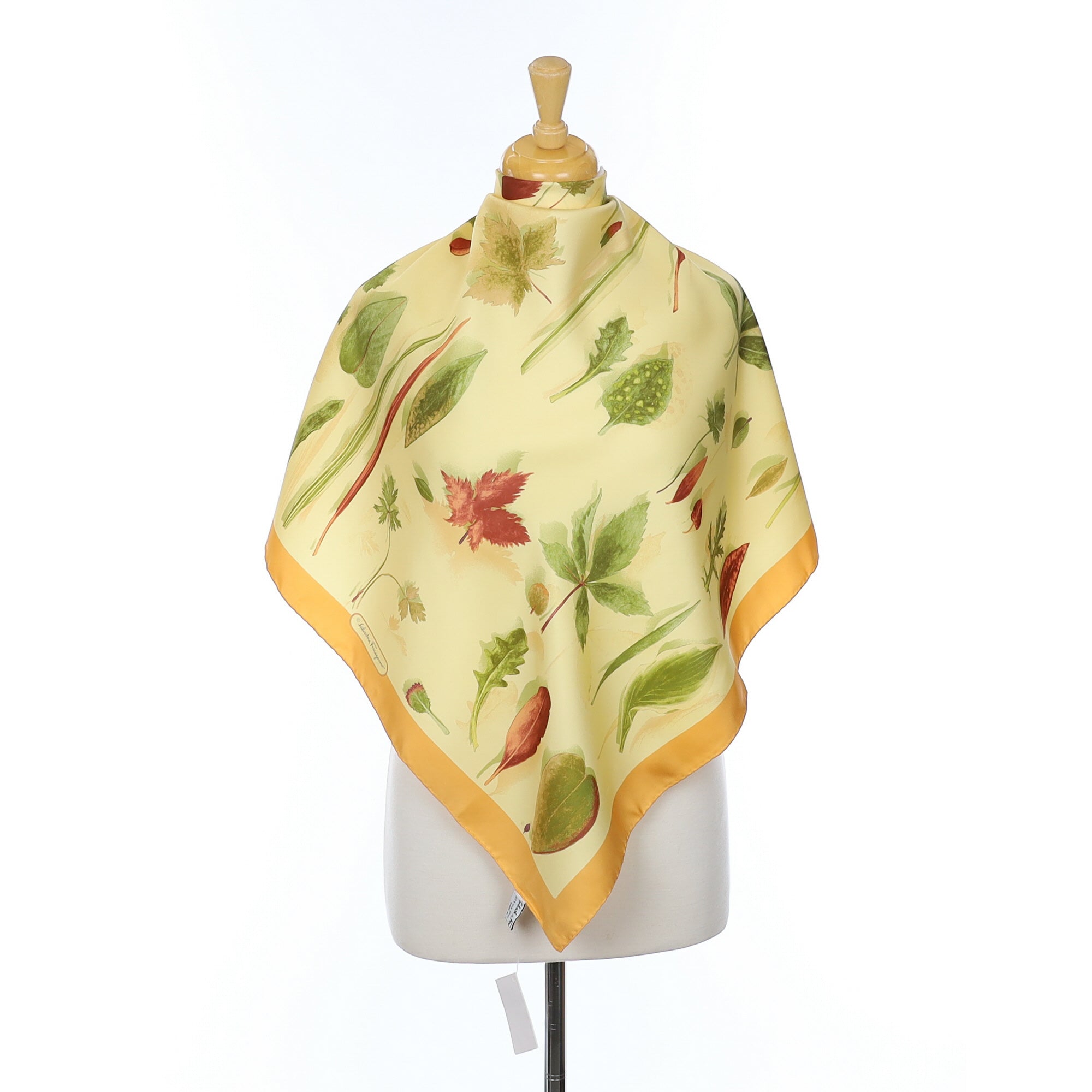 Brand New Salvatore Ferragamo Leaf Design Silk Scarf