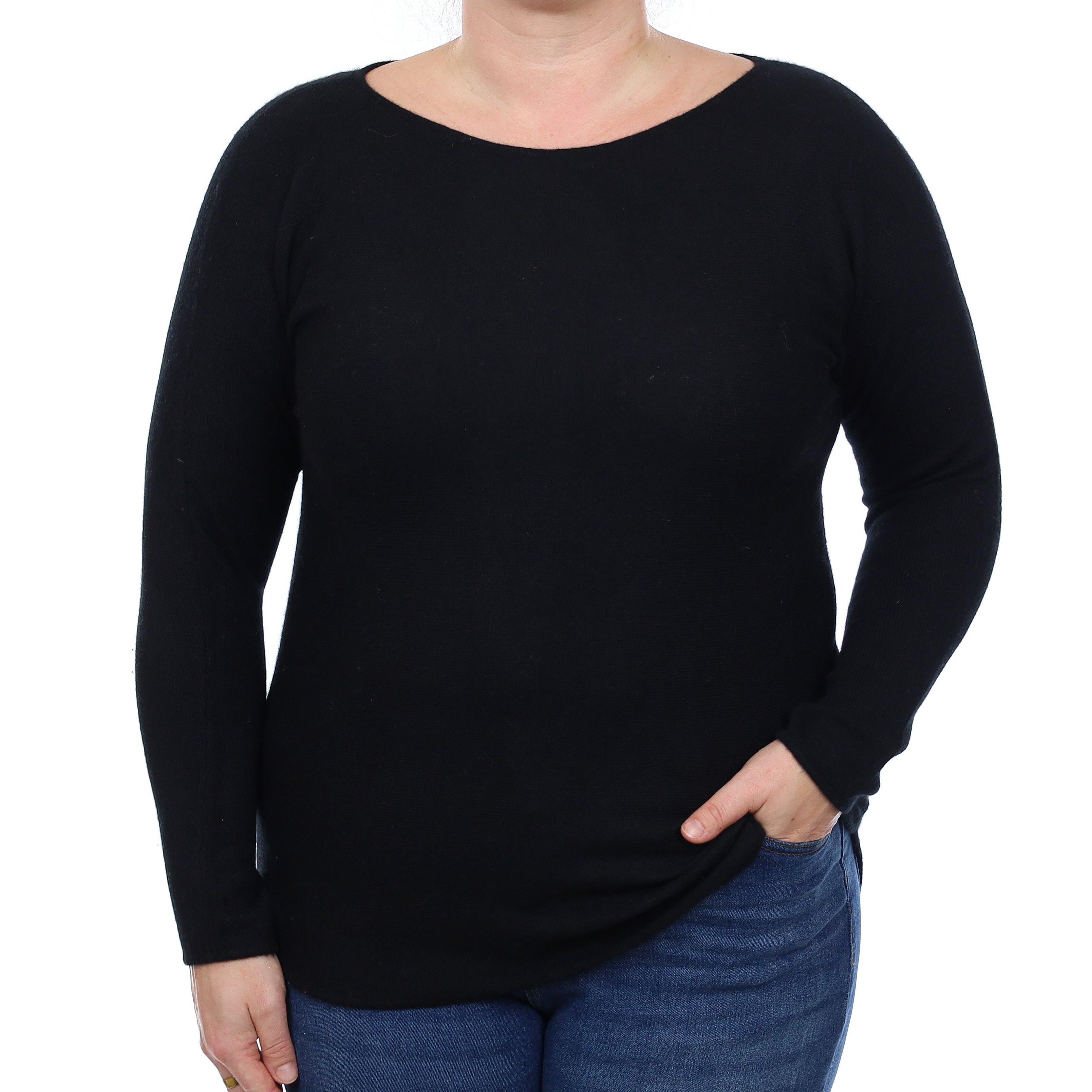 Black Cashmere Batwing Boat Neck Jumper Large