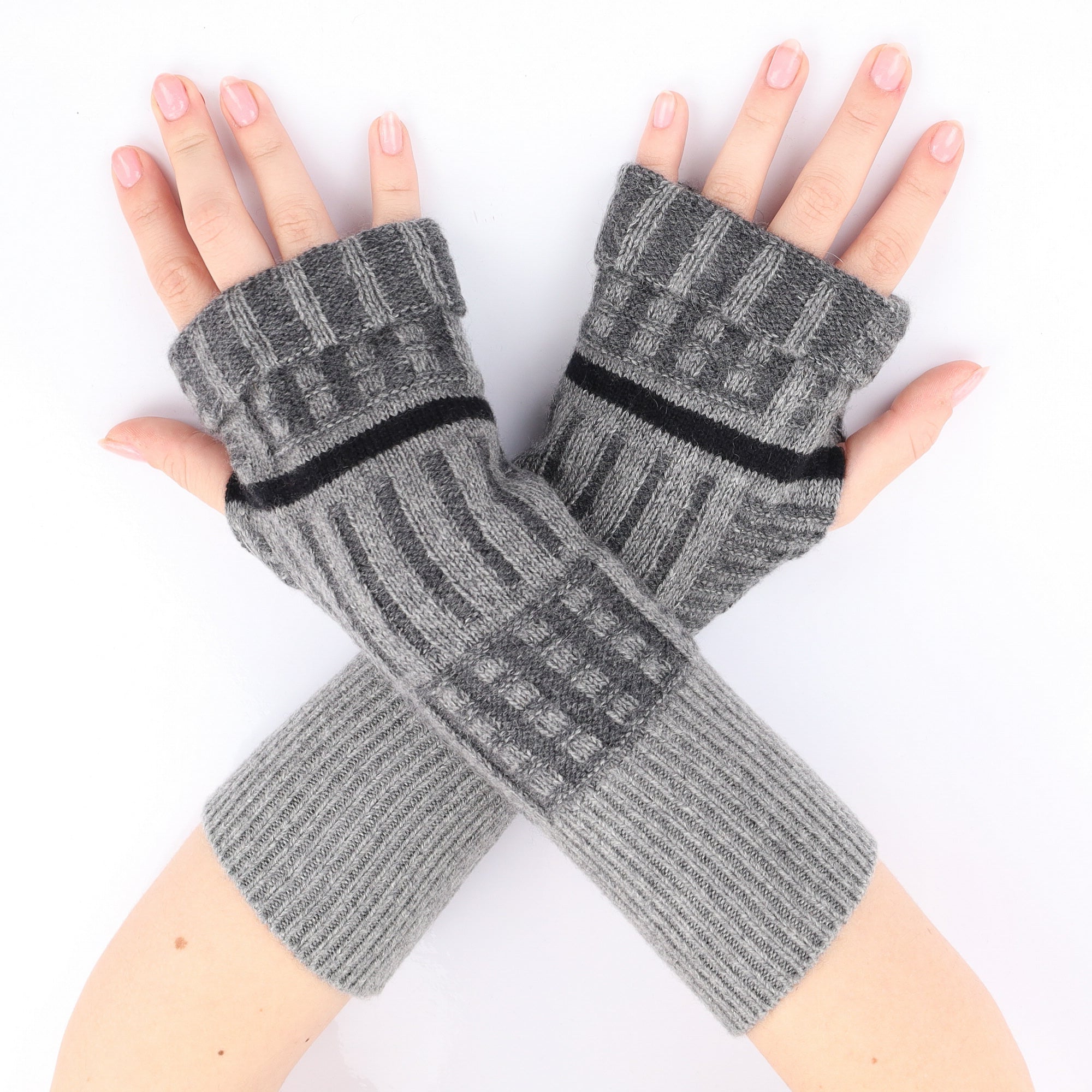 Grey Chunky Textured Fingerless Gloves