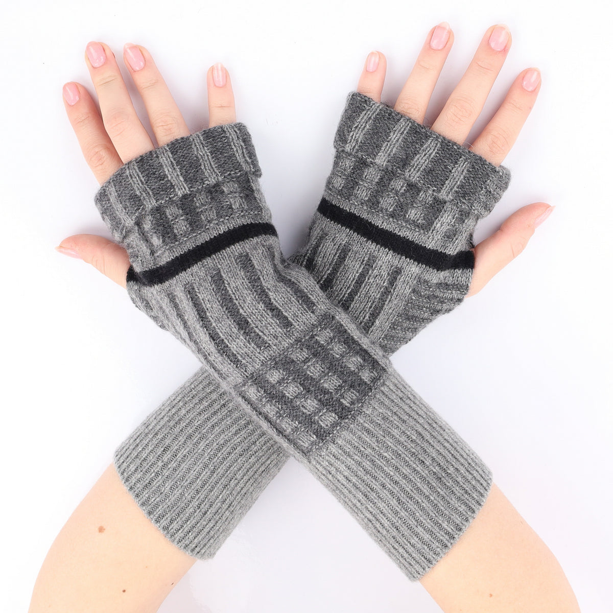 Grey Chunky Textured Fingerless Gloves
