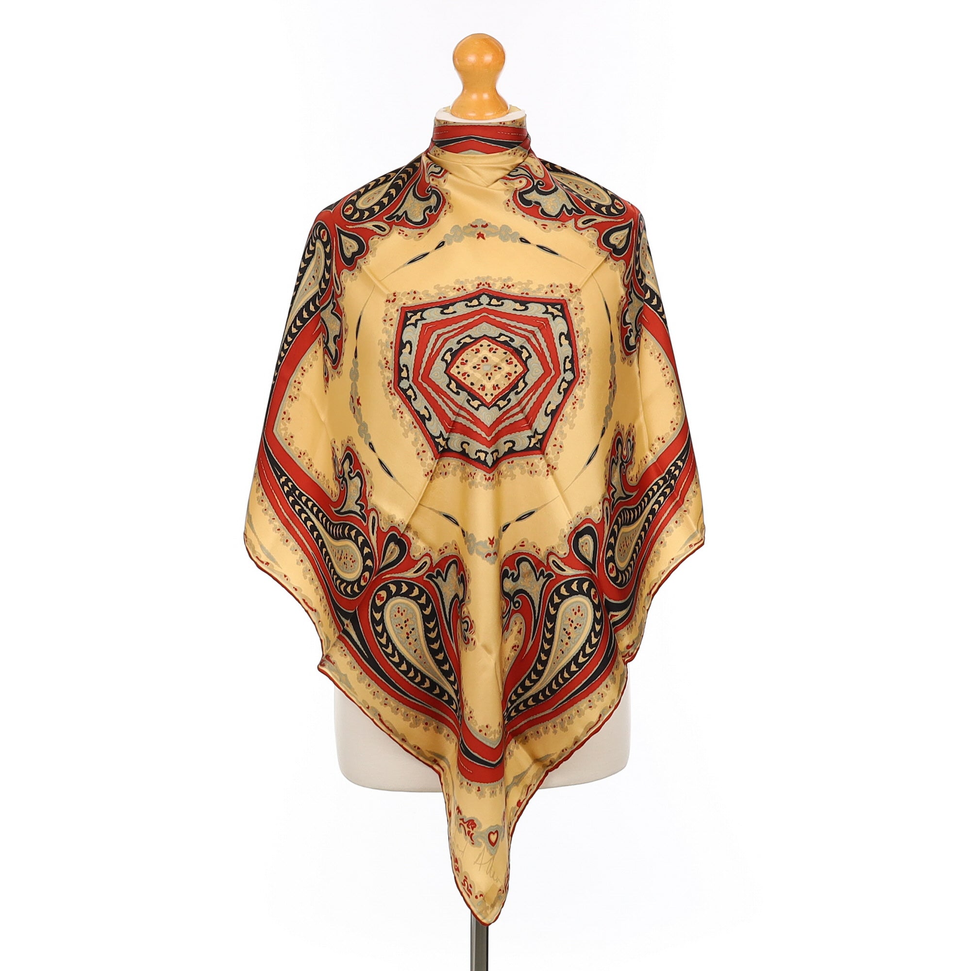 70’s Richard Allan Camel, Red & Black Silk Scarf
