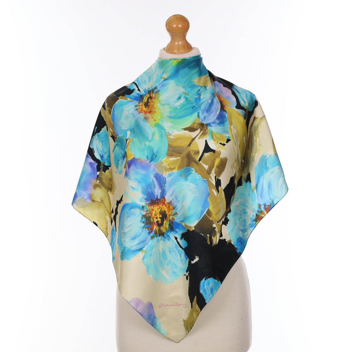 Clelia And Romy Blue Floral Silk Scarf