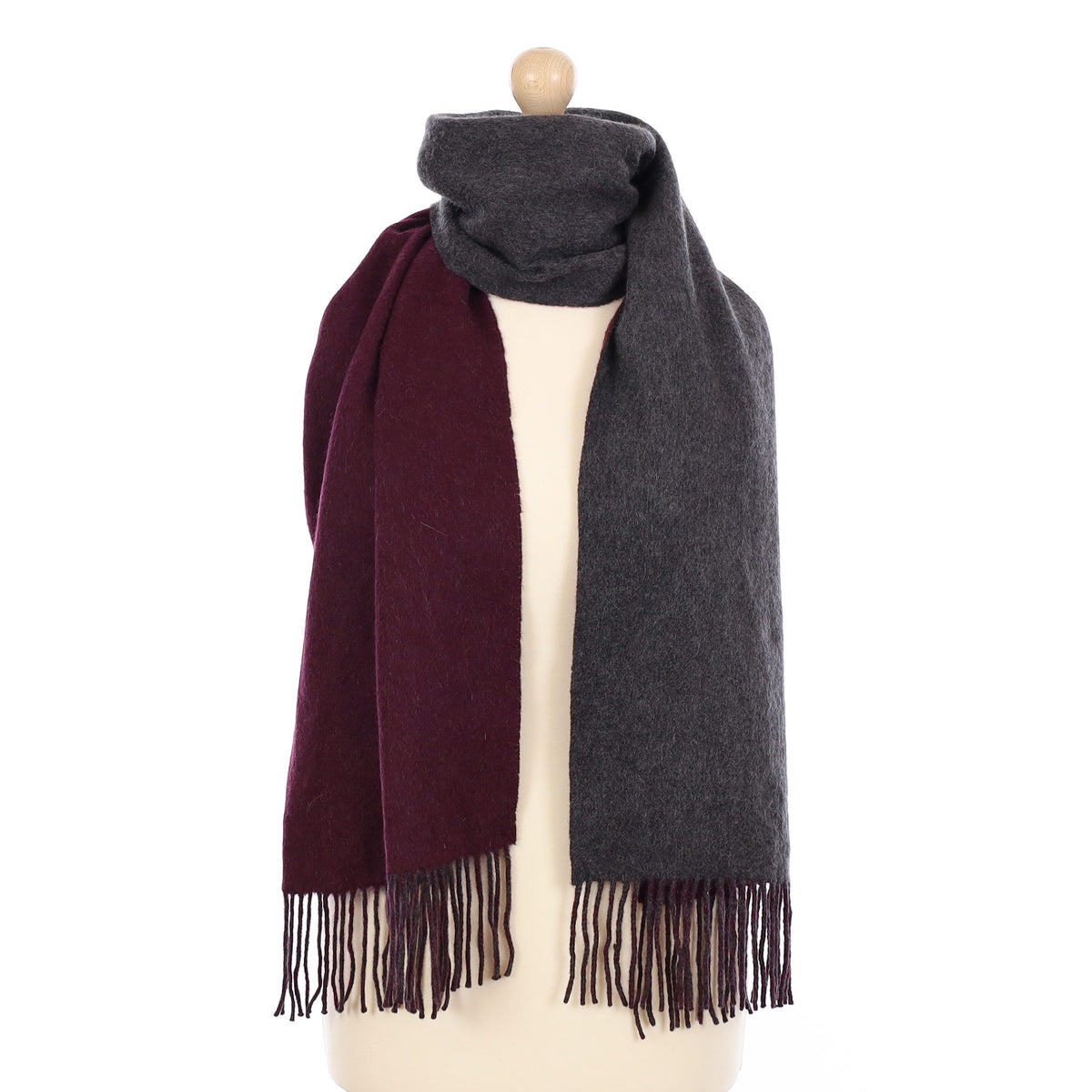 Aubergine and Grey Double Faced Cashmere Woven Scarf