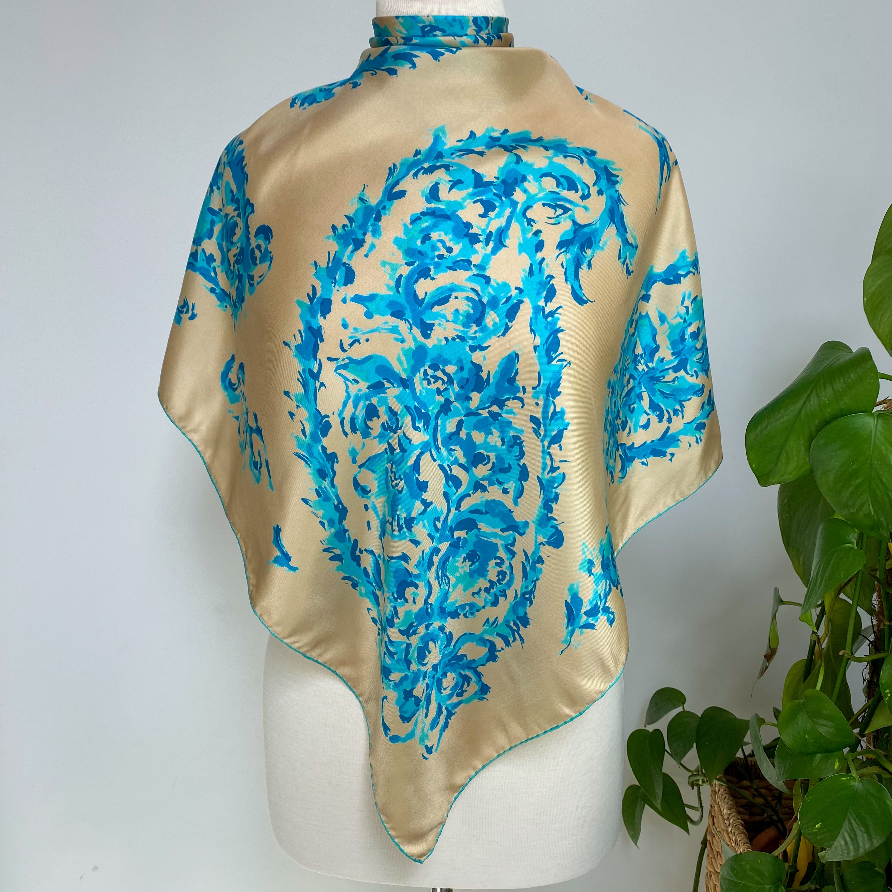 Turquoise Floral Vintage Silk Scarf