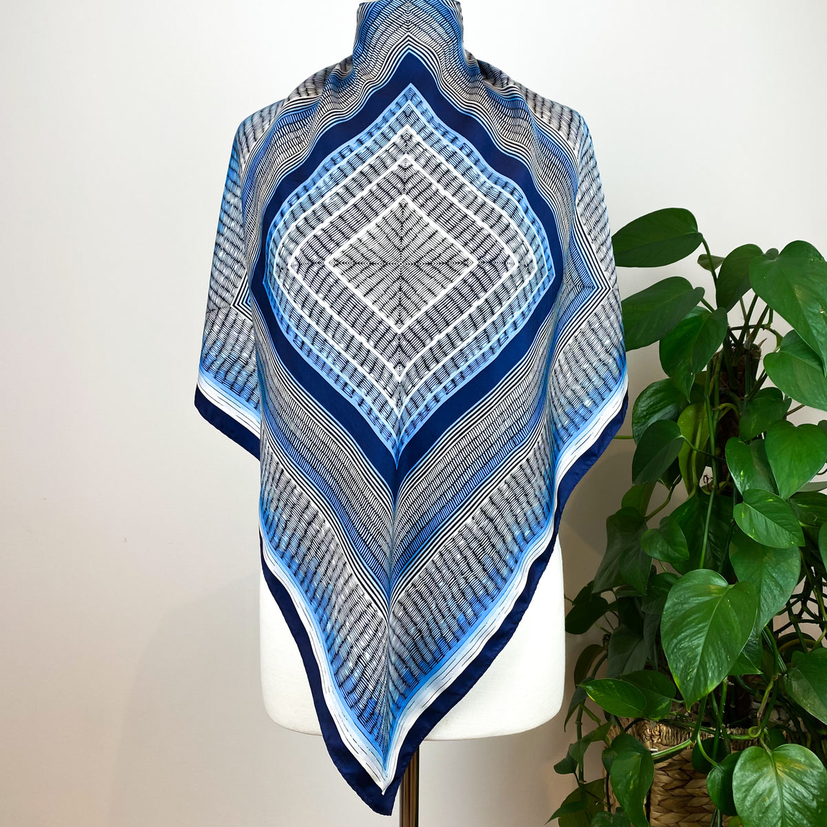 Shades of Blue Geometric Vintage Silk Scarf