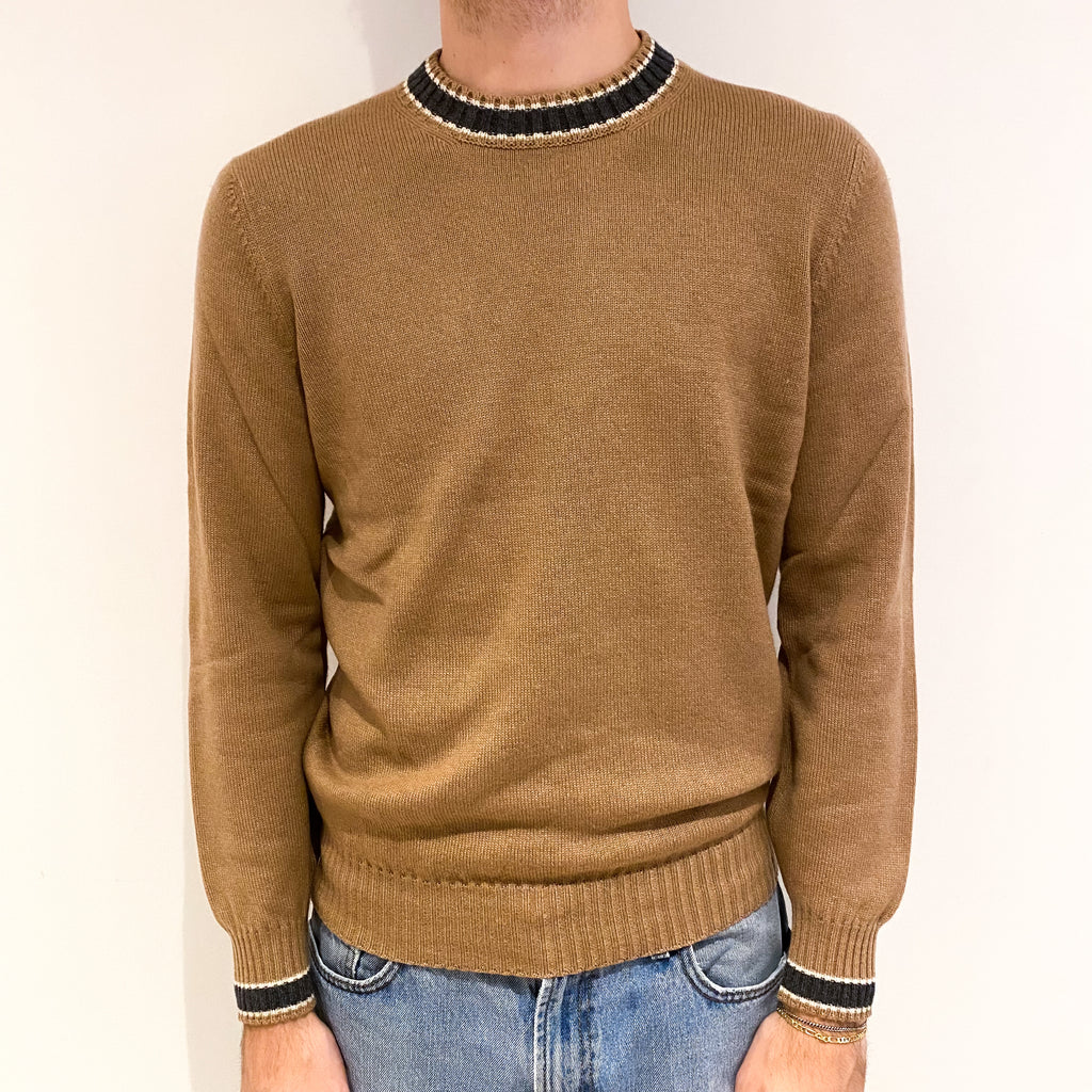 Men’s Italian Butterscotch Beige Cashmere Crew Neck Jumper Medium