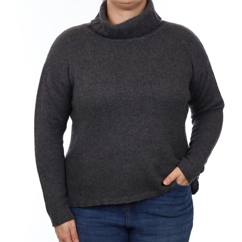 Granite Grey Chunky Cashmere Boxy Polo Neck Jumper Large