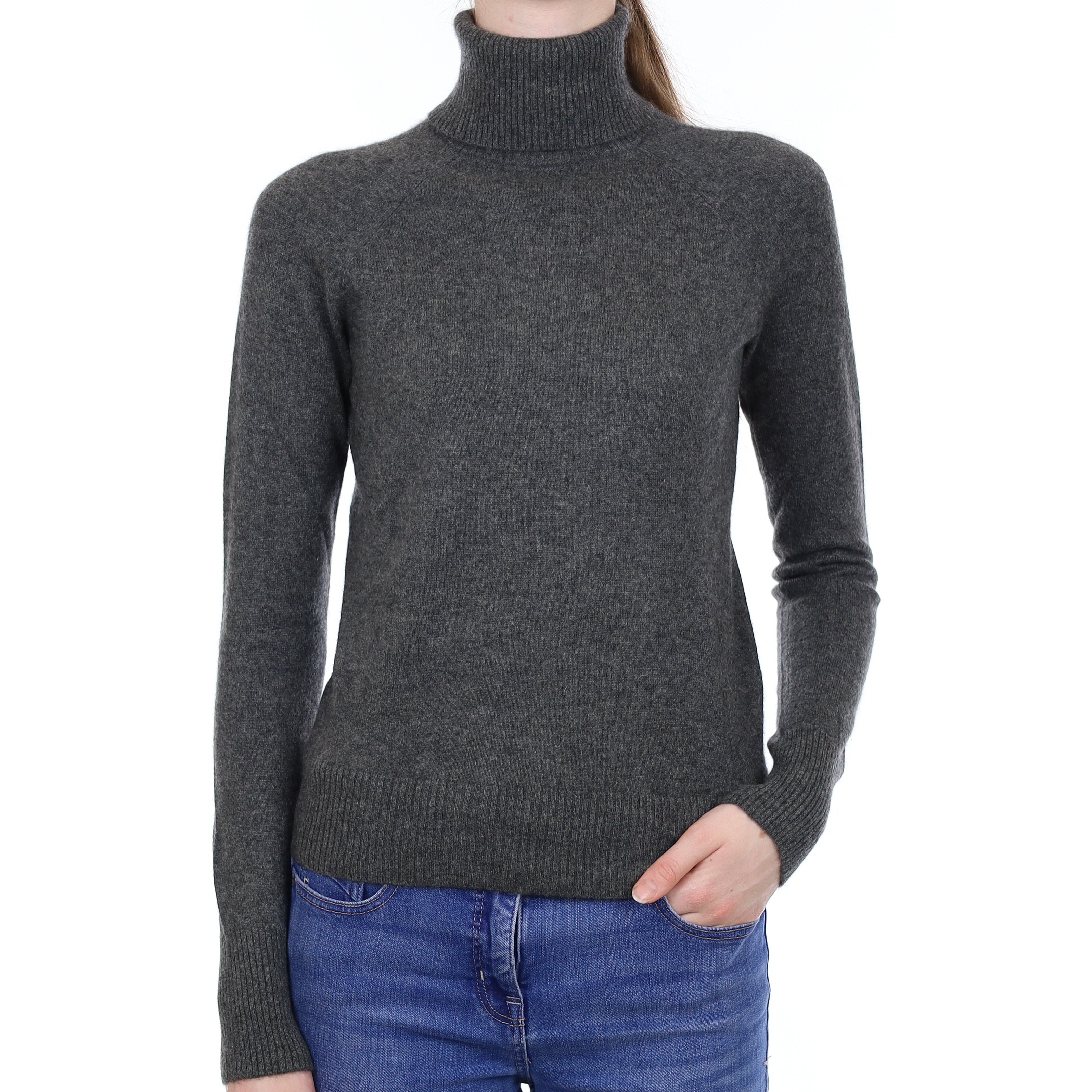 Slate Grey Cashmere Polo Neck Jumper Extra Small