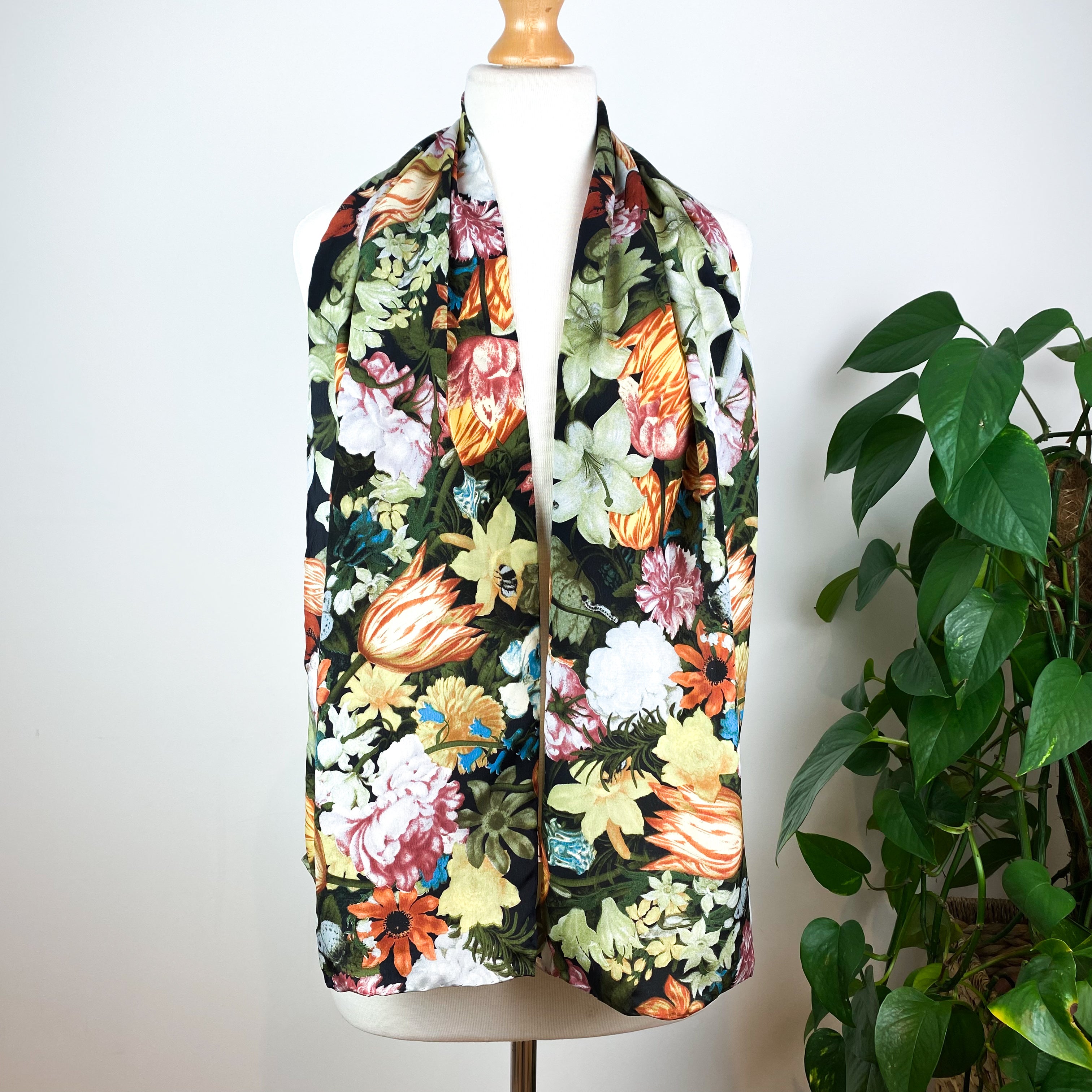 Pretty Floral Long Silk Scarf
