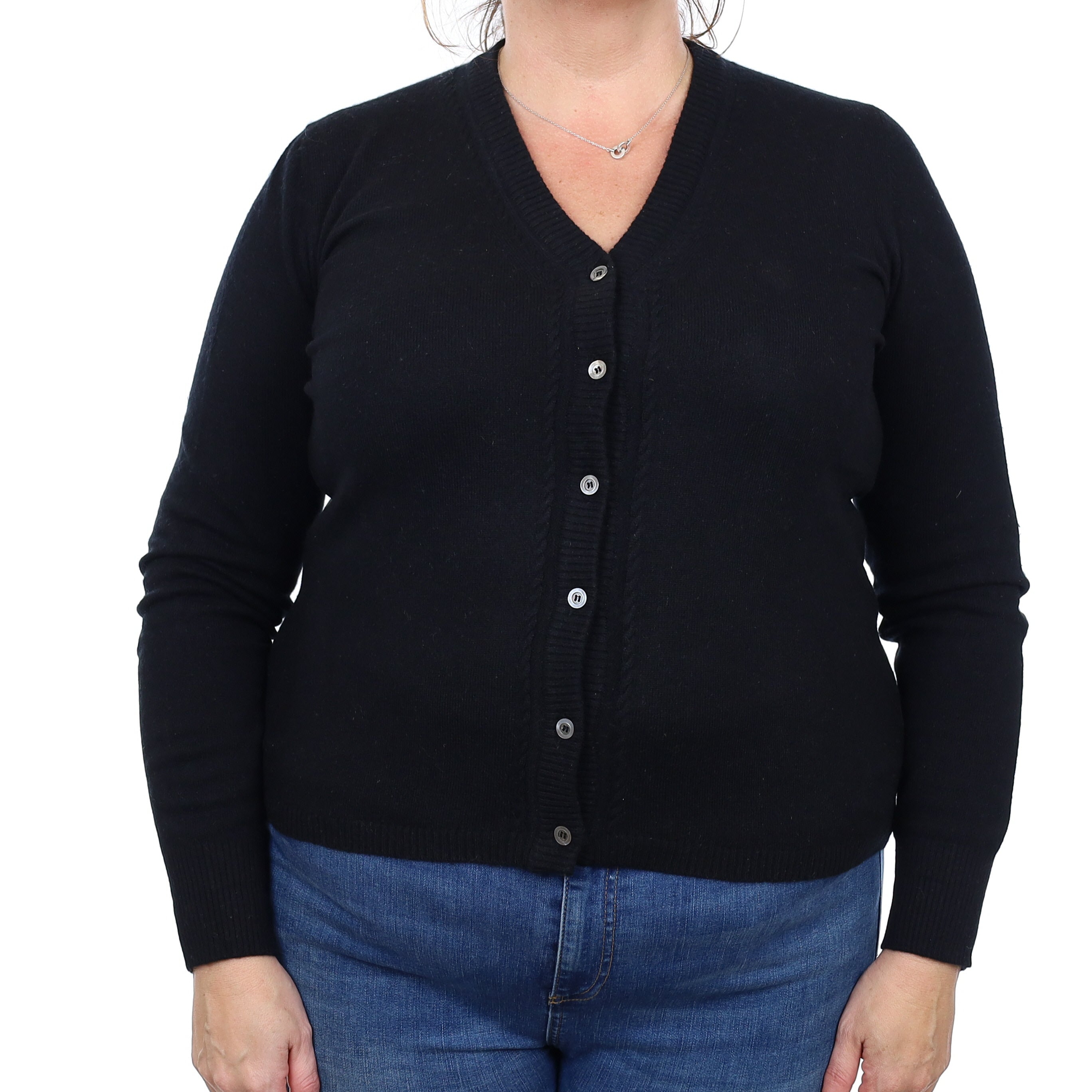 Italian Black Cashmere V Neck Cardigan Extra Large