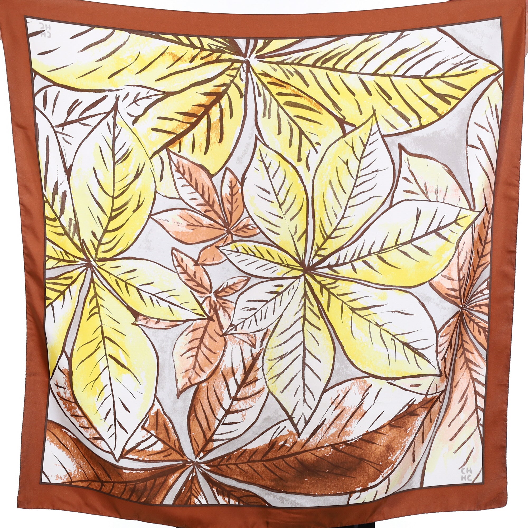 Pristine Carolina Herrera Leaf Pattern Silk Scarf