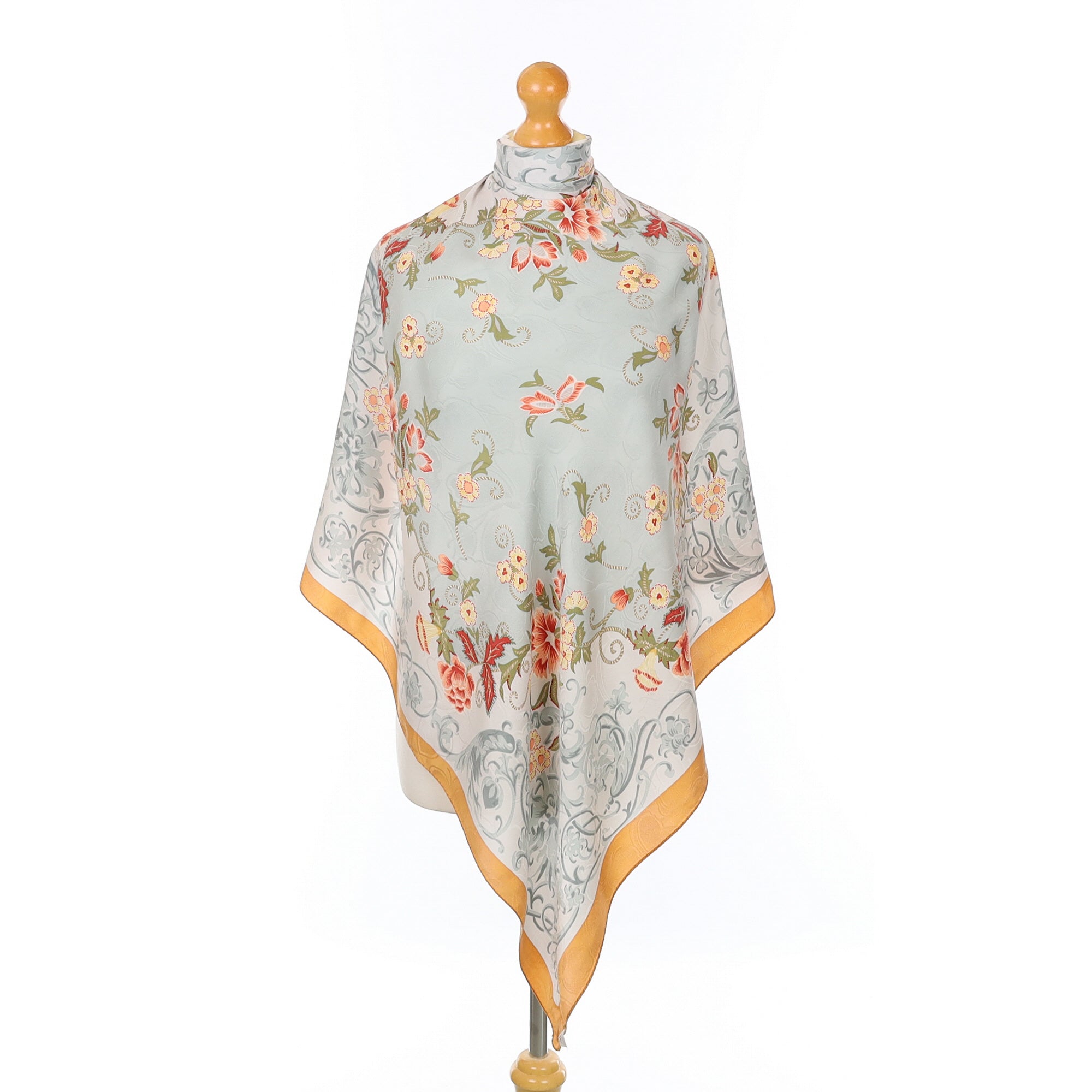 Floral Grey Jacquard Silk Vintage Silk Scarf