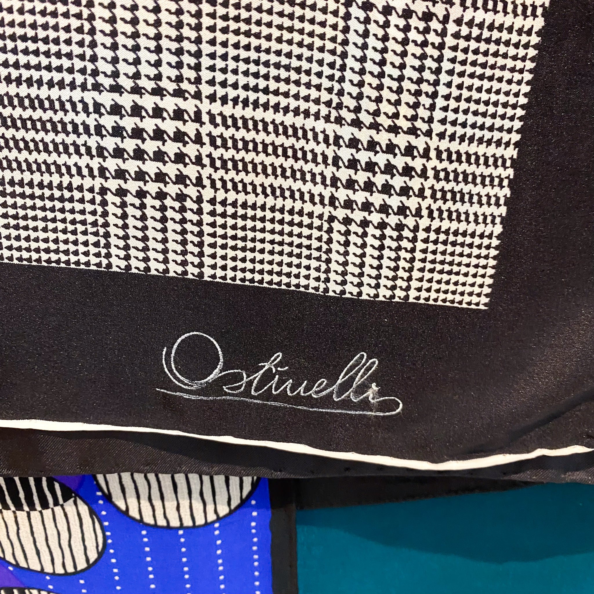 Unworn 1970s Ostinelli Checked Vintage Silk Scarf