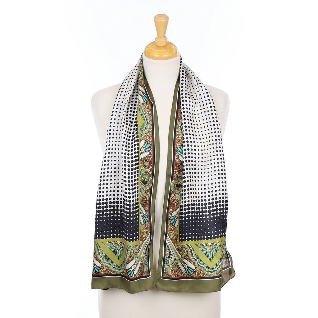 Nicole Miller Abstract Green Patterned Long Silk Scarf