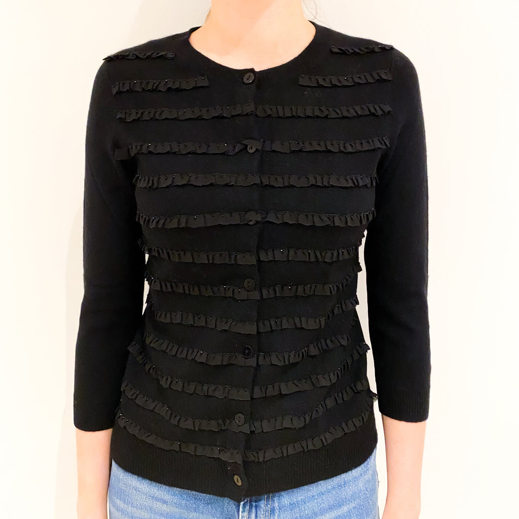 Black Frilly Crew Neck Cardigan Extra Small