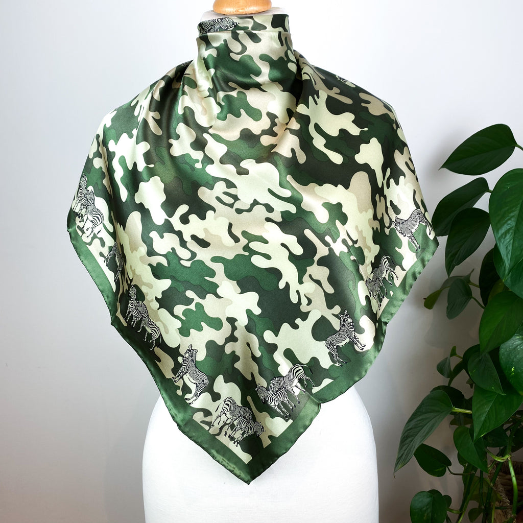 Small Camouflage and Zebra Silk Scarf