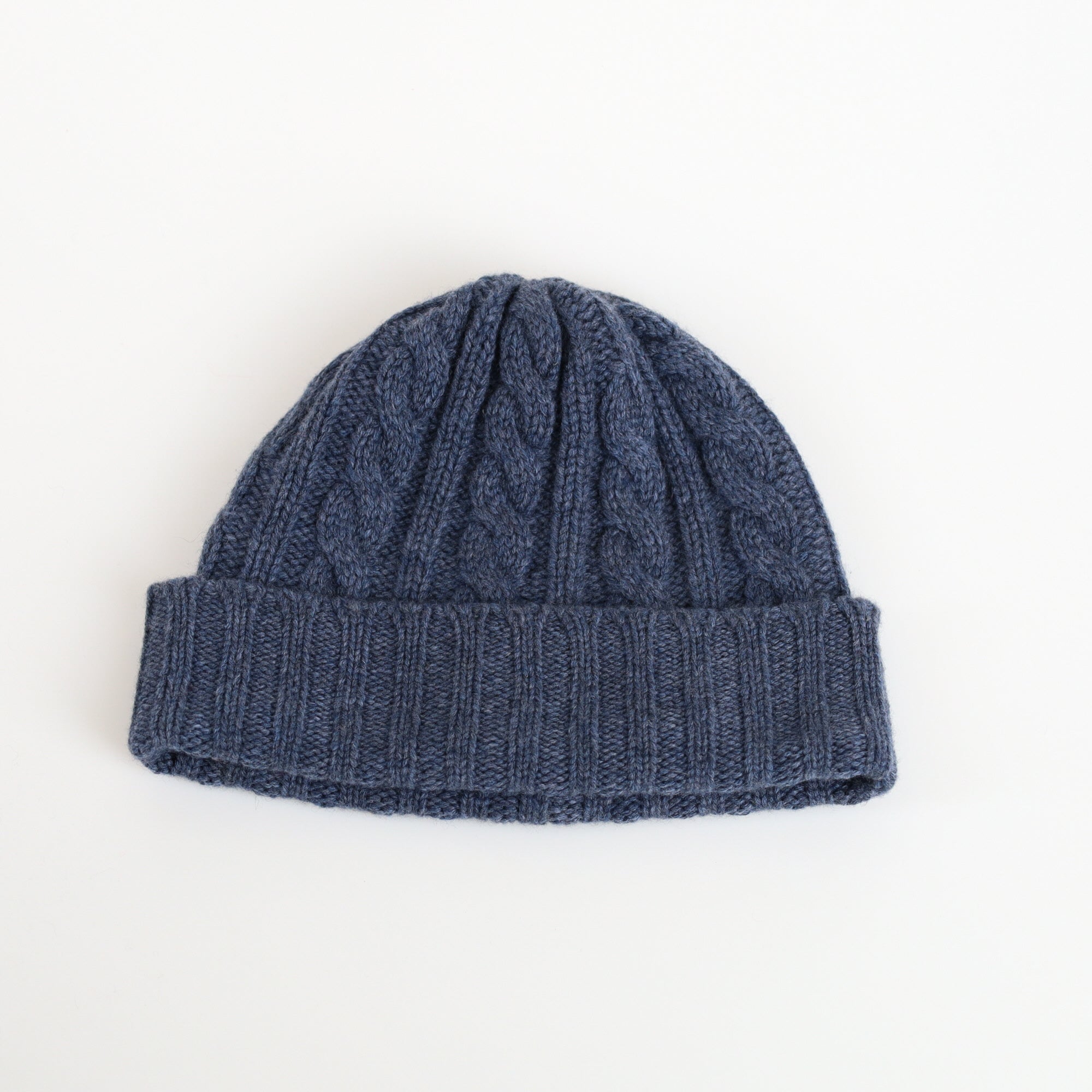 Denim Blue Cable Cashmere Beanie Hat