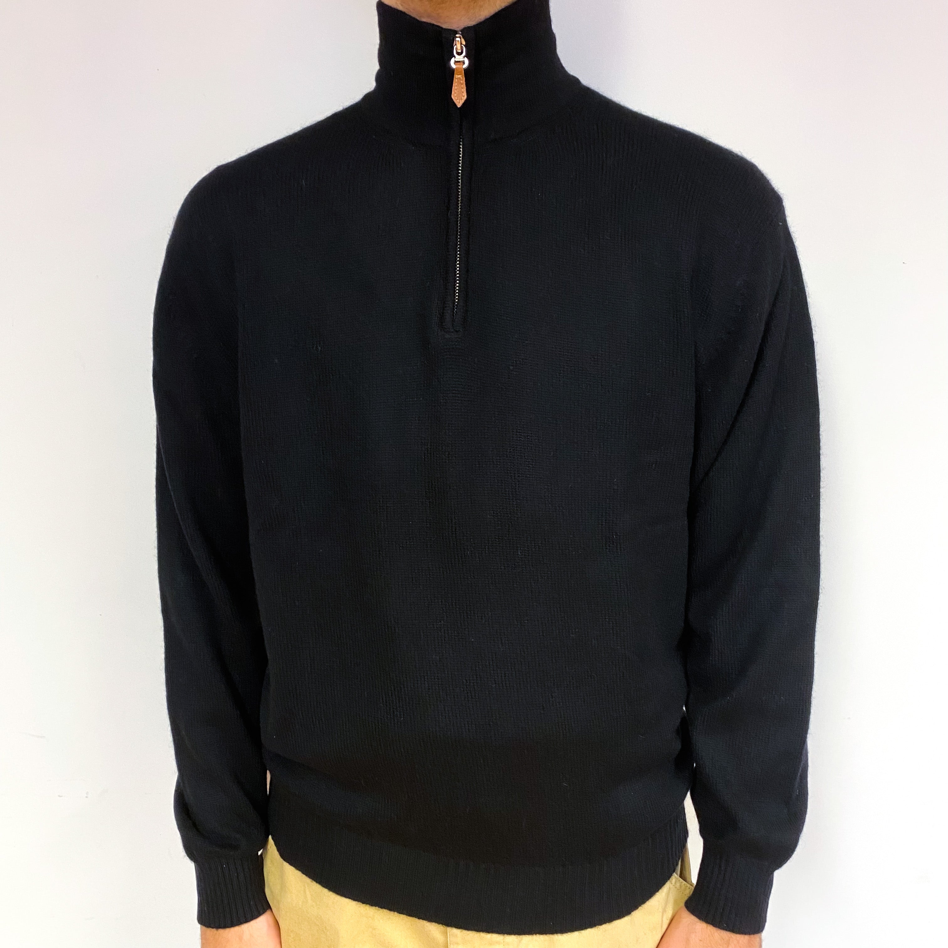 Men's Black Cashmere Crew Neck Jumper Large