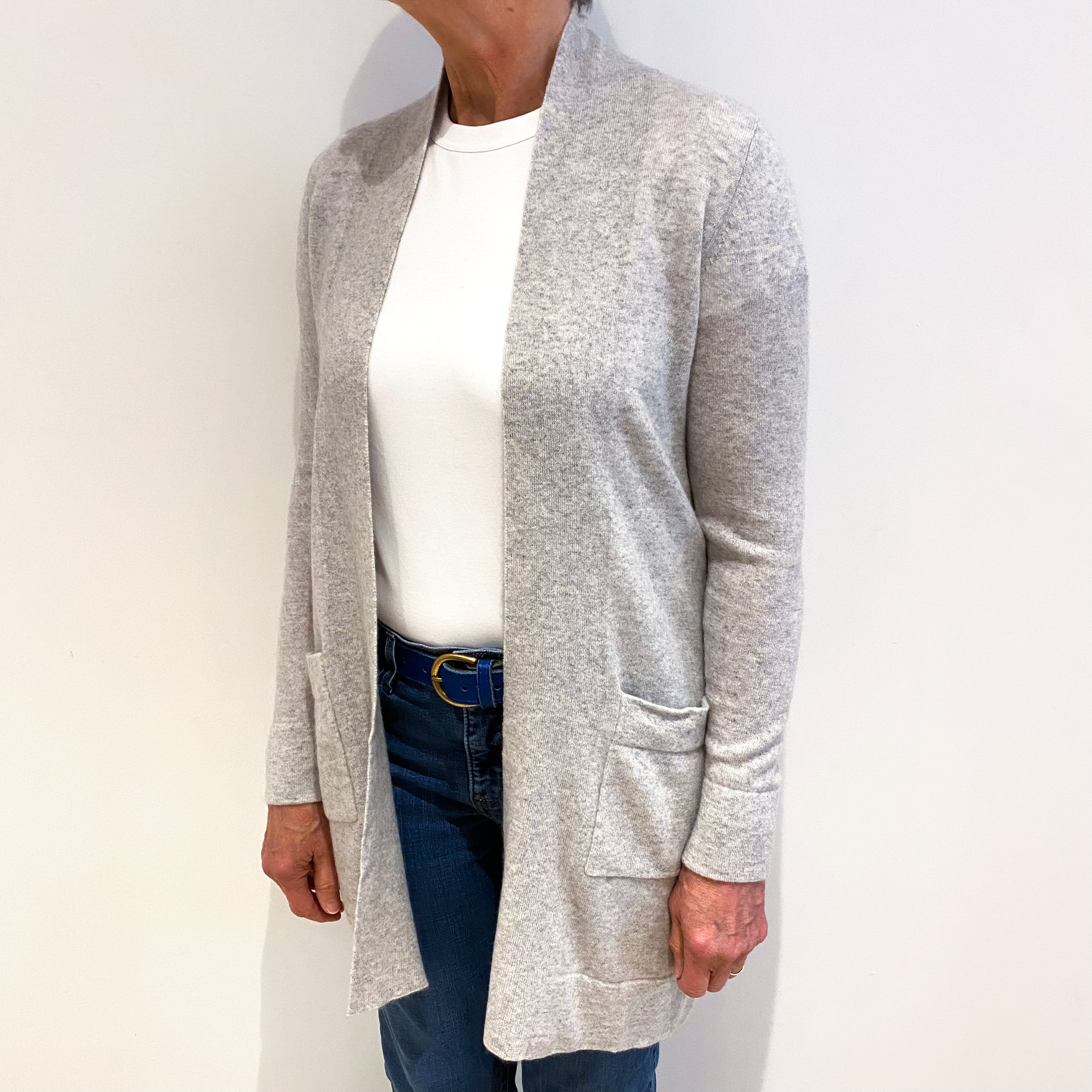 Frost Grey Cashmere Edge To Edge Cardigan With Pockets Medium