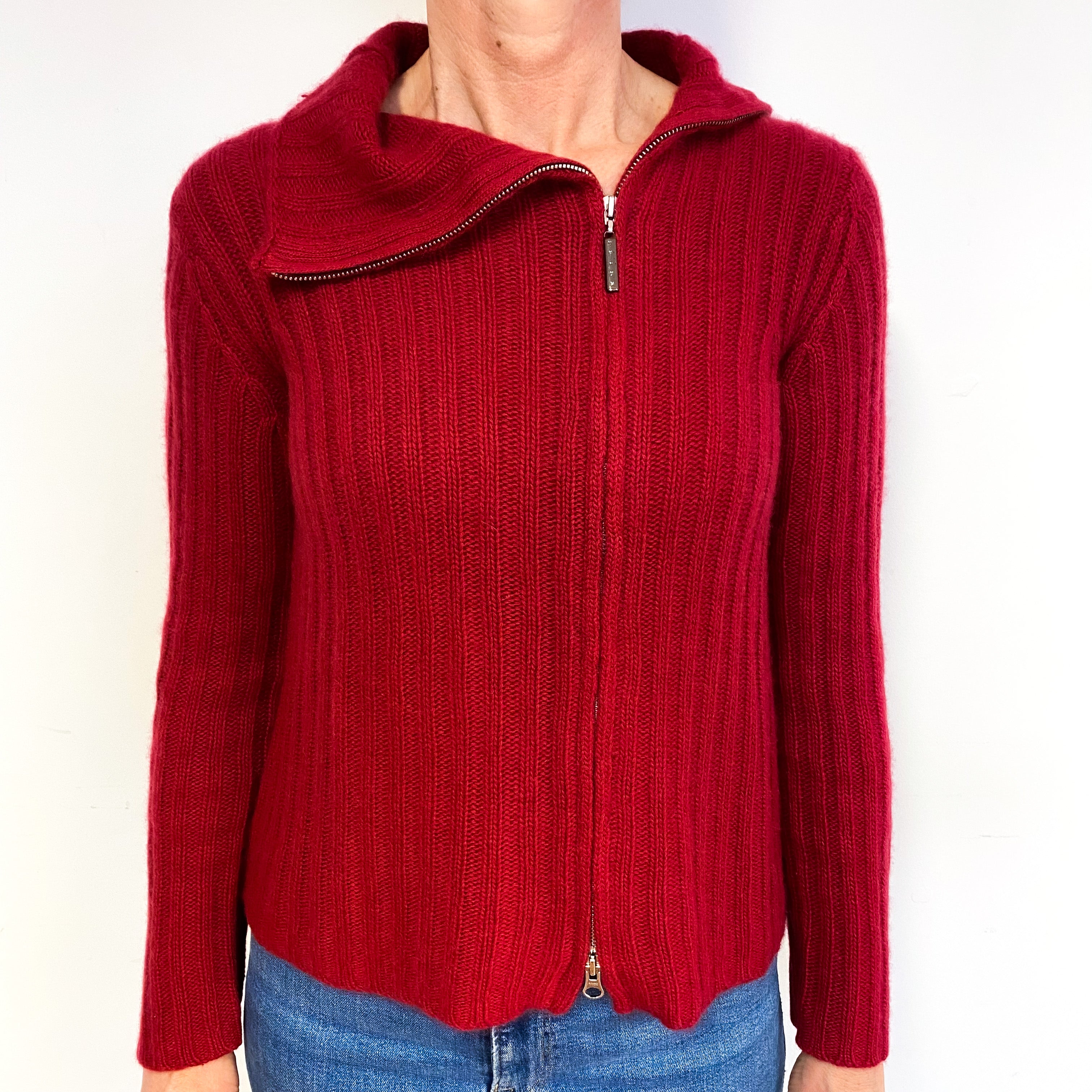 Crimson Red Cashmere Side Zip Cardigan Medium