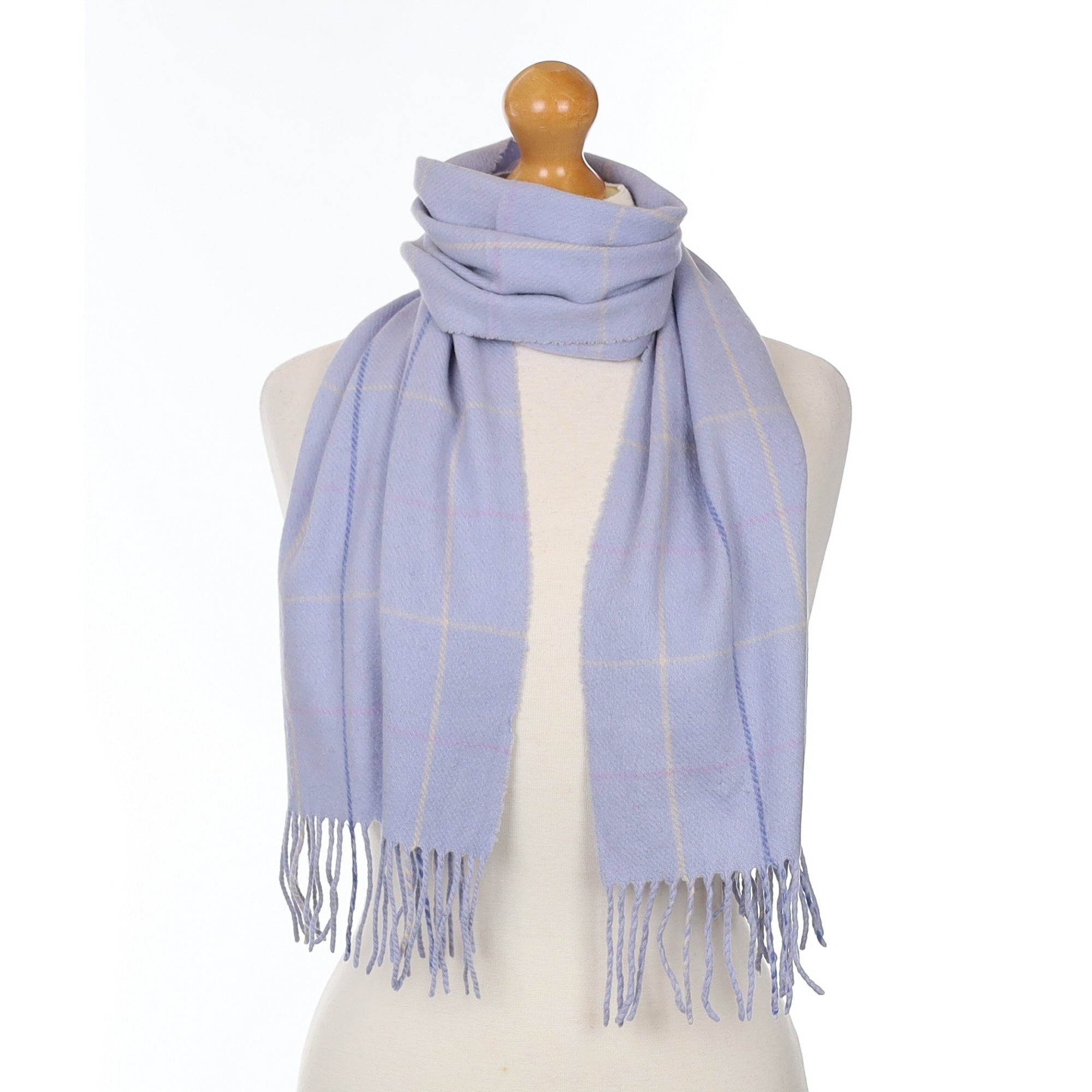 Powder Blue Checked Cashmere Woven Scarf